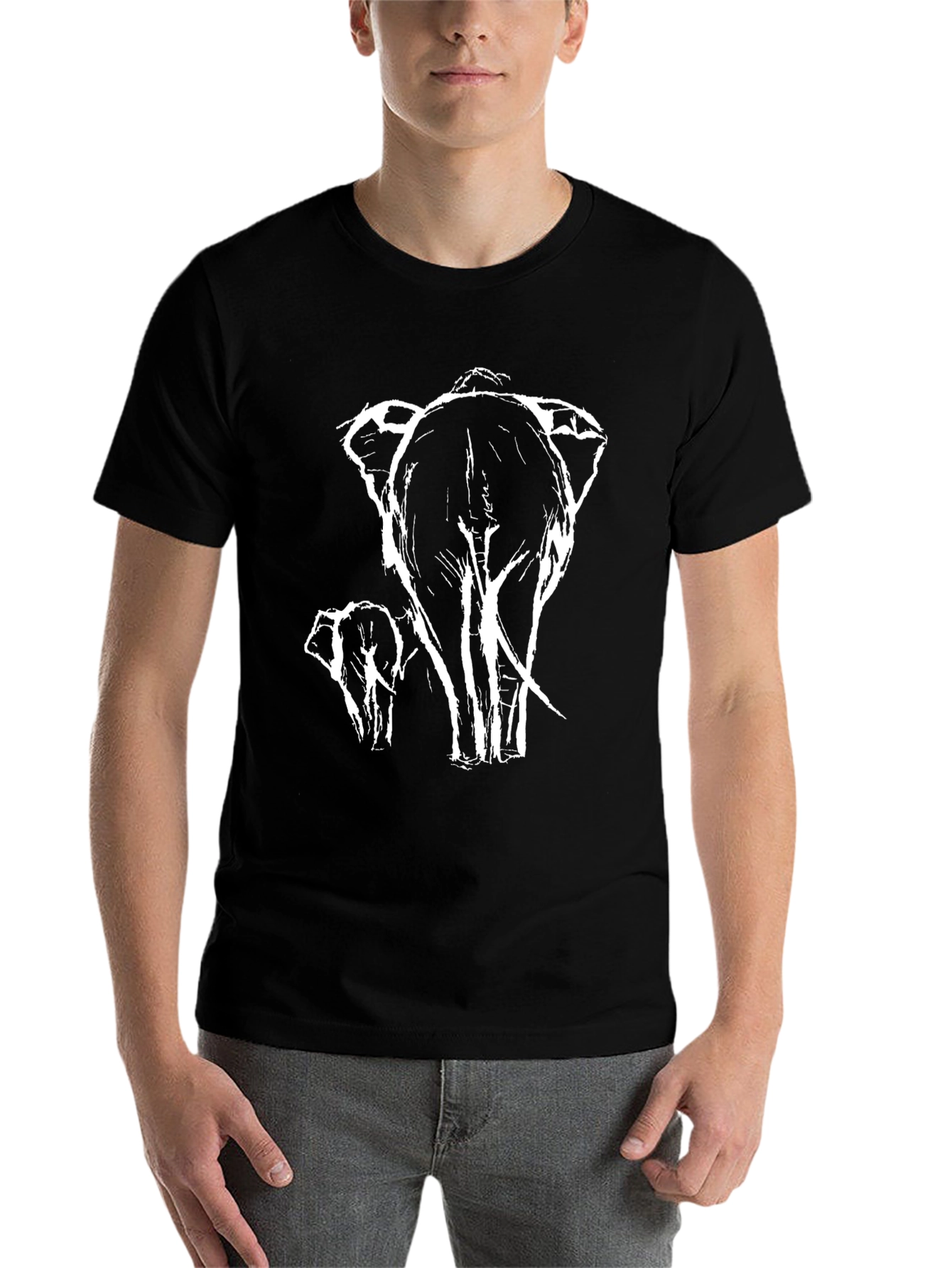 Black Elephant Sketch Graphic Tee - Black Cotton Casual T-Shirt view 7