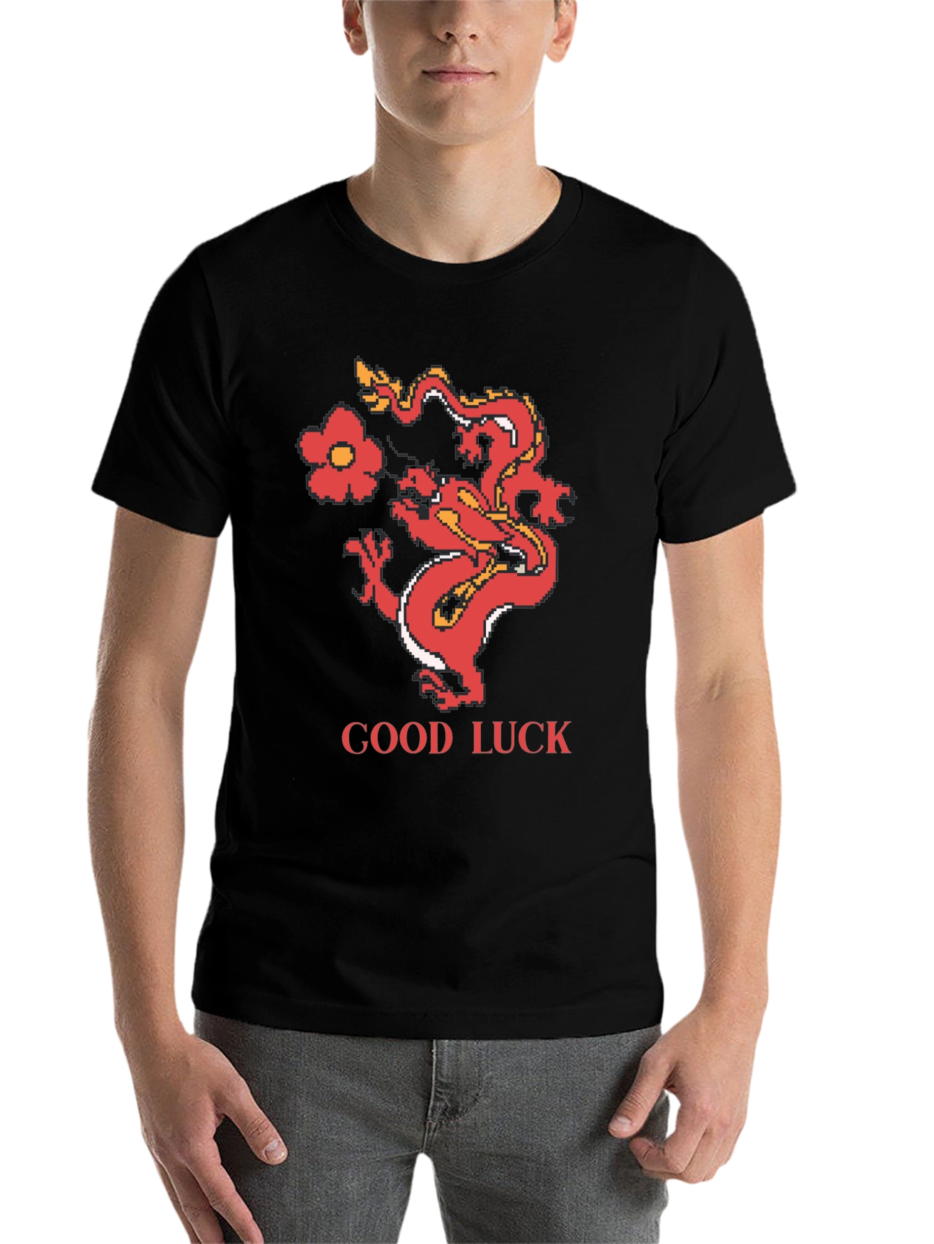 Black Good Luck Dragon Graphic Tee - Retro Style view 7