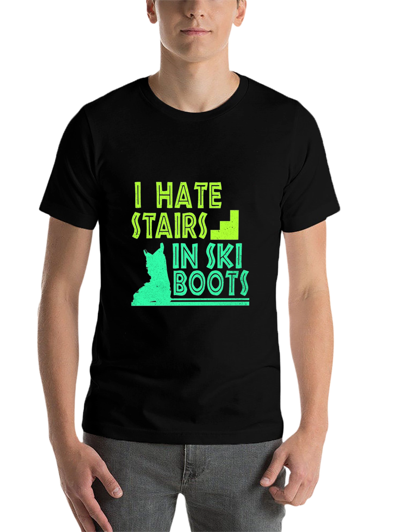Black I Hate Stairs in Ski Boots Graphic Tee view 7