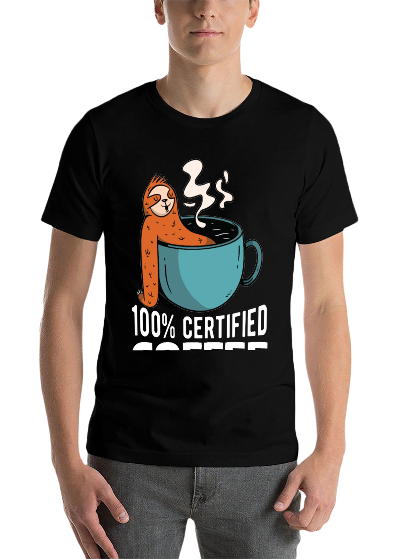 Black 100% Certified Coffee Sloth T-Shirt view 7