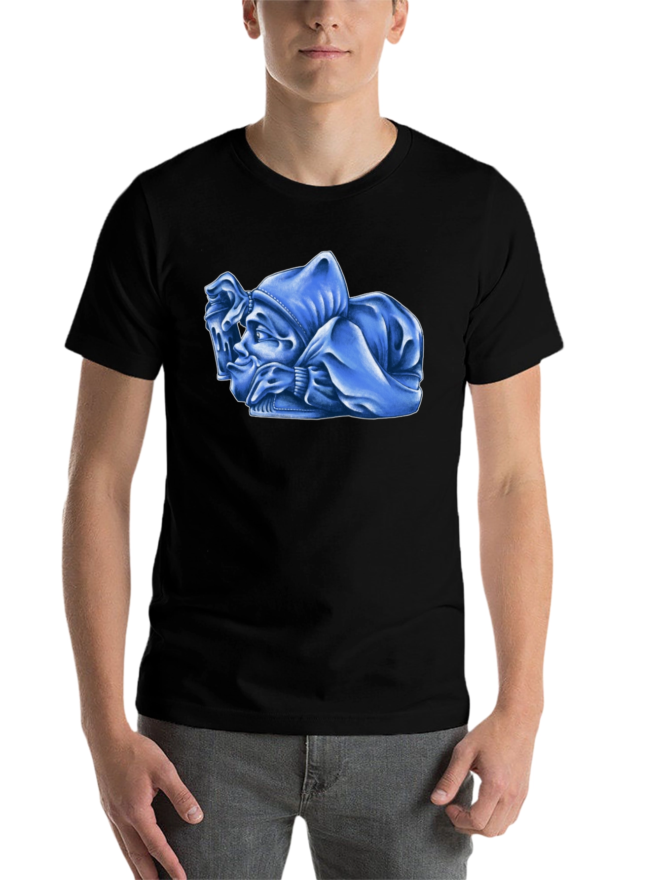 Black Blue Cartoon Character Graphic Black T-Shirt view 7
