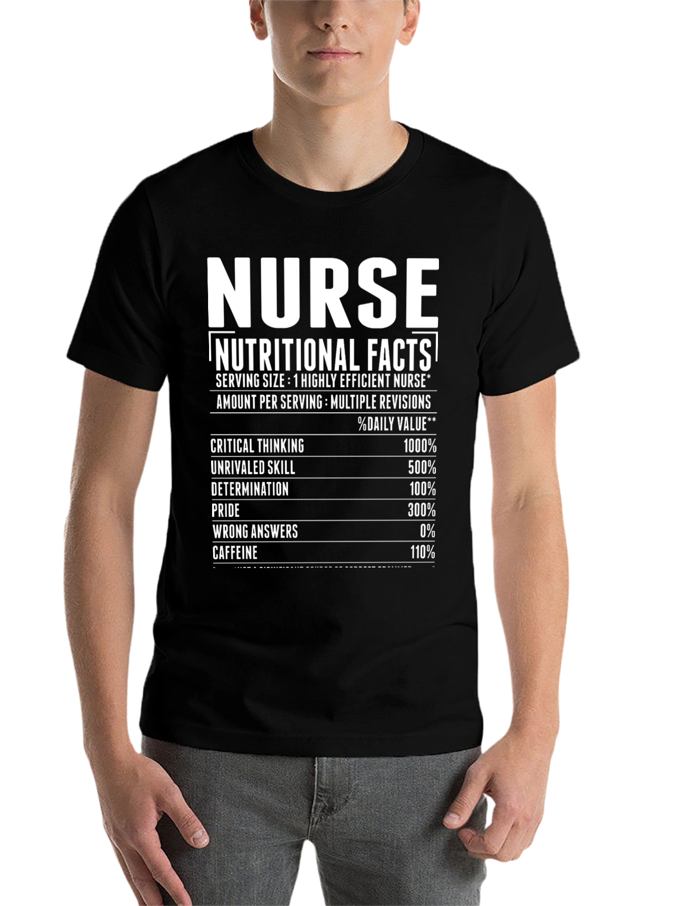 Black Nurse Nutritional Facts Graphic T-Shirt view 7