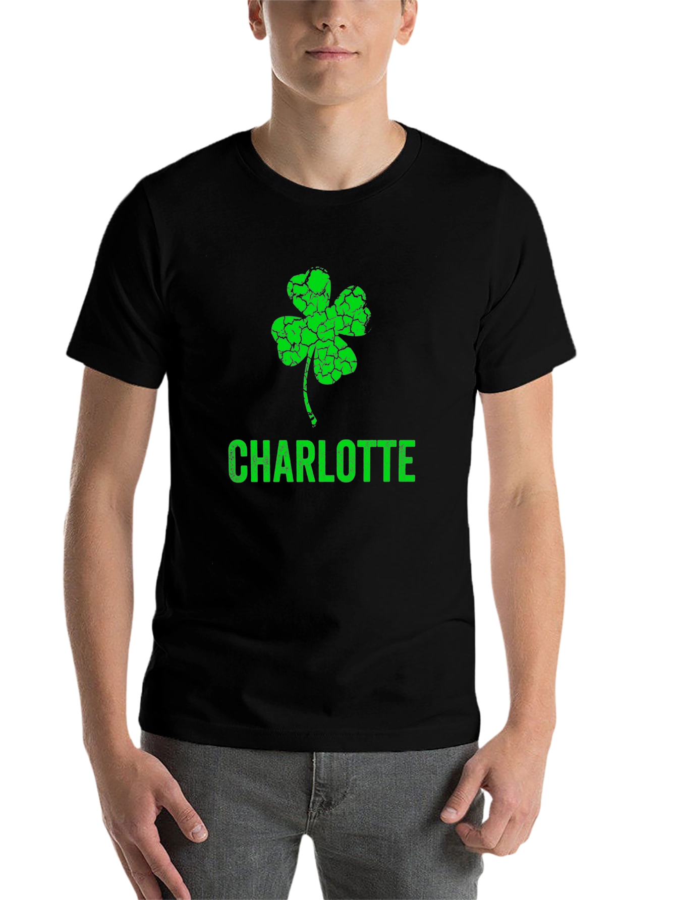 Black St. Patrick's Day Charlotte Shamrock T-Shirt view 7