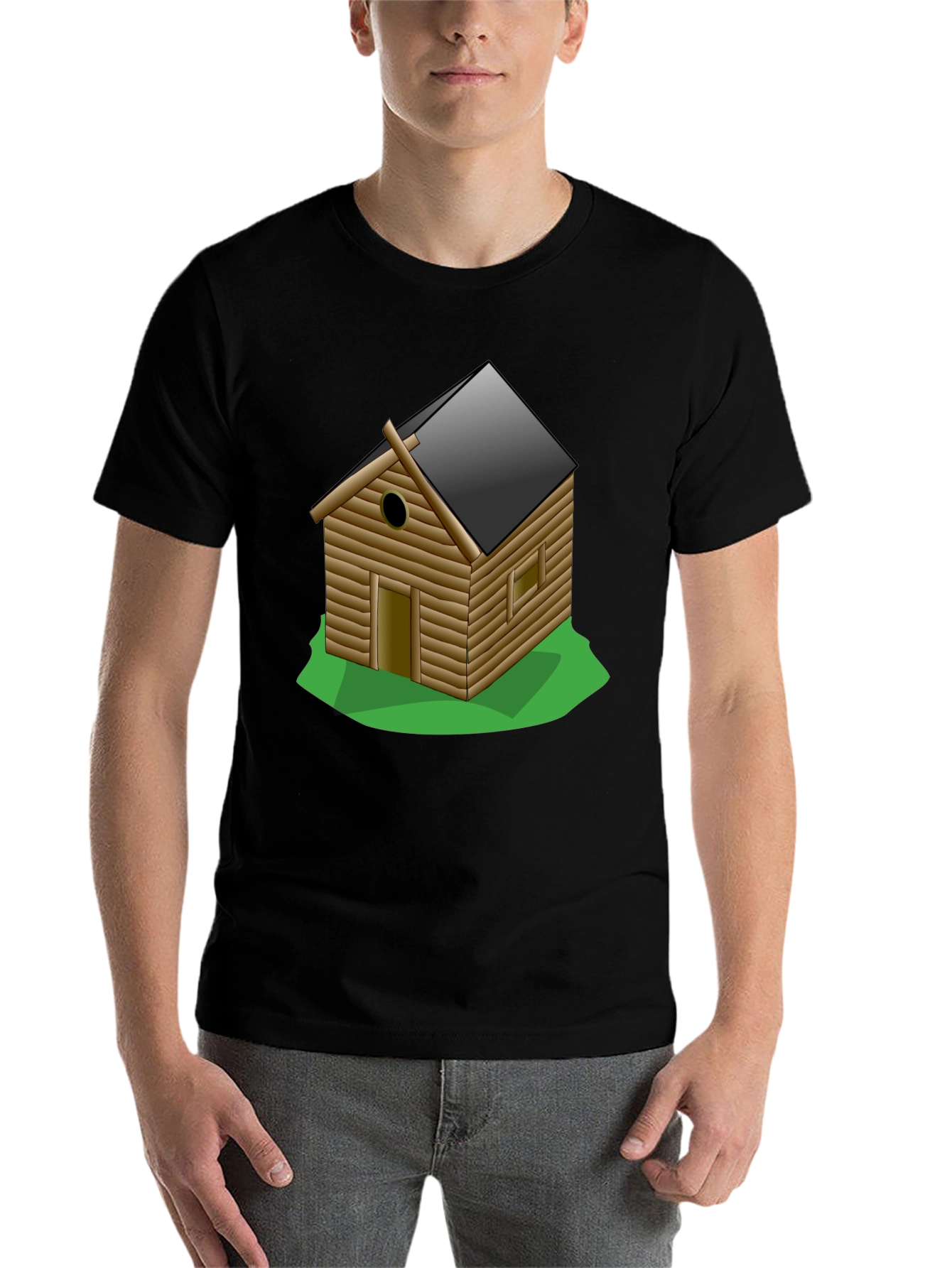 Black Log Cabin Graphic Tee - Novelty T-Shirt view 7