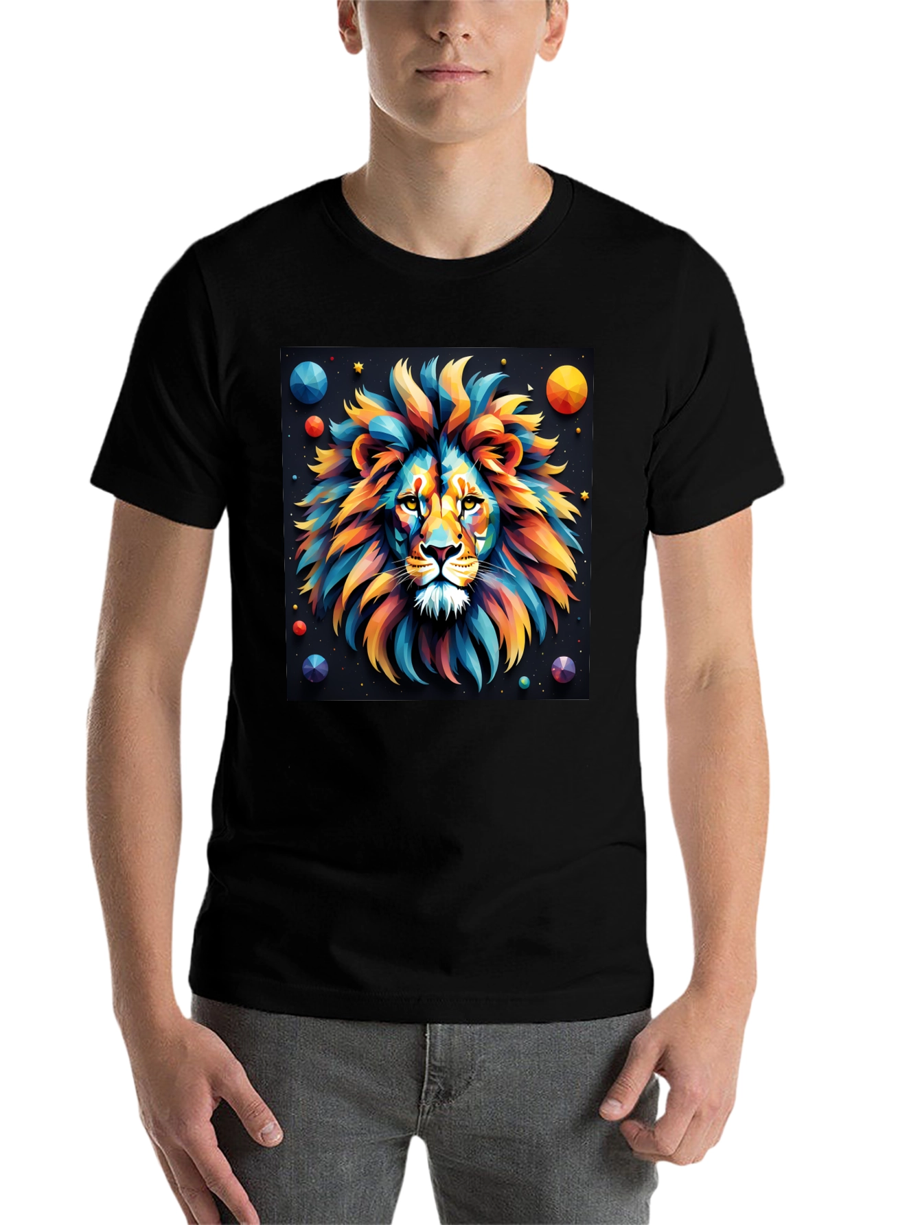 Black Colorful Lion Graphic T-Shirt - Bold Artistic Design view 7