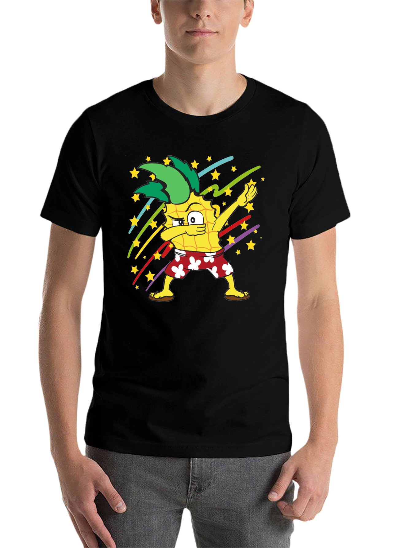 Black Dabbing Pineapple Graphic T-Shirt - Fun Summer Style view 7