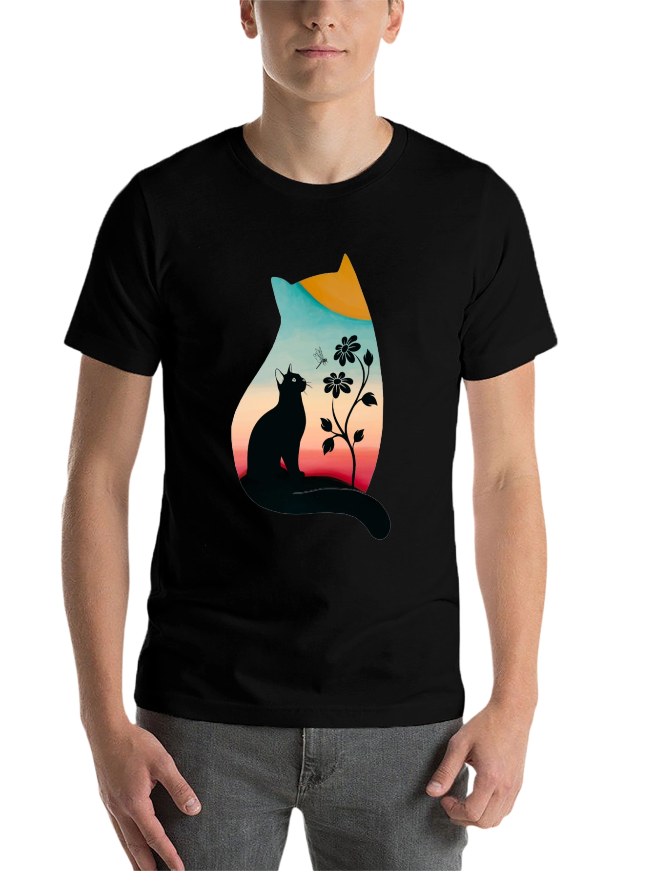 Black Cat Silhouette Graphic Print Tee view 7