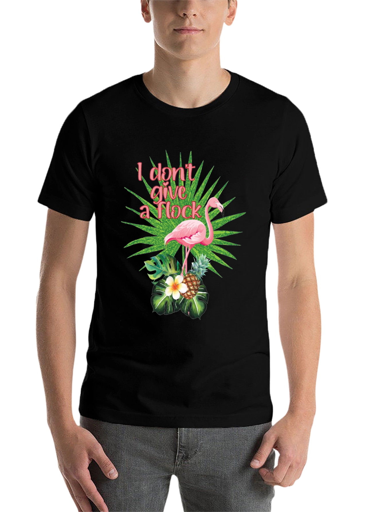 Black Tropical Flamingo T-Shirt - I Don't Give a Flock view 7