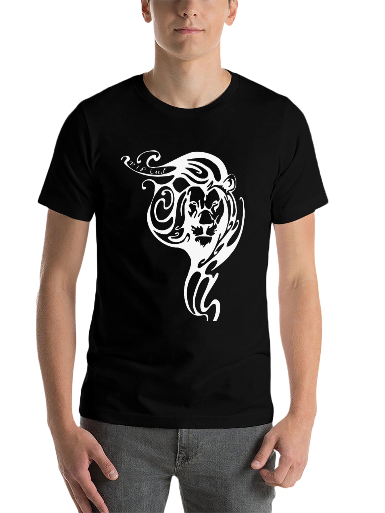 Black Tribal Lion Graphic Tee - Black Cotton Comfort view 7