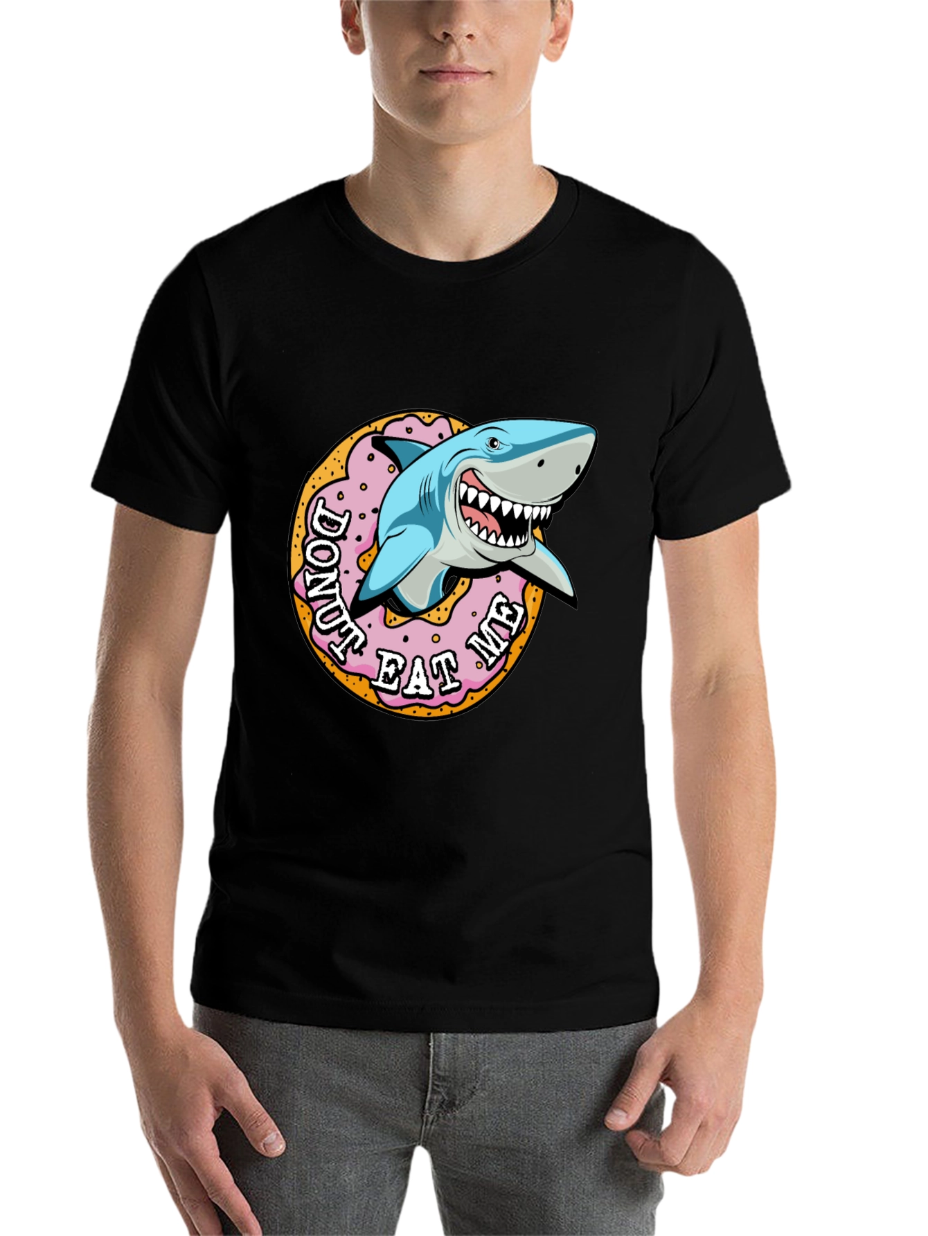 Black Donut Eat Me Shark Graphic Tee view 7
