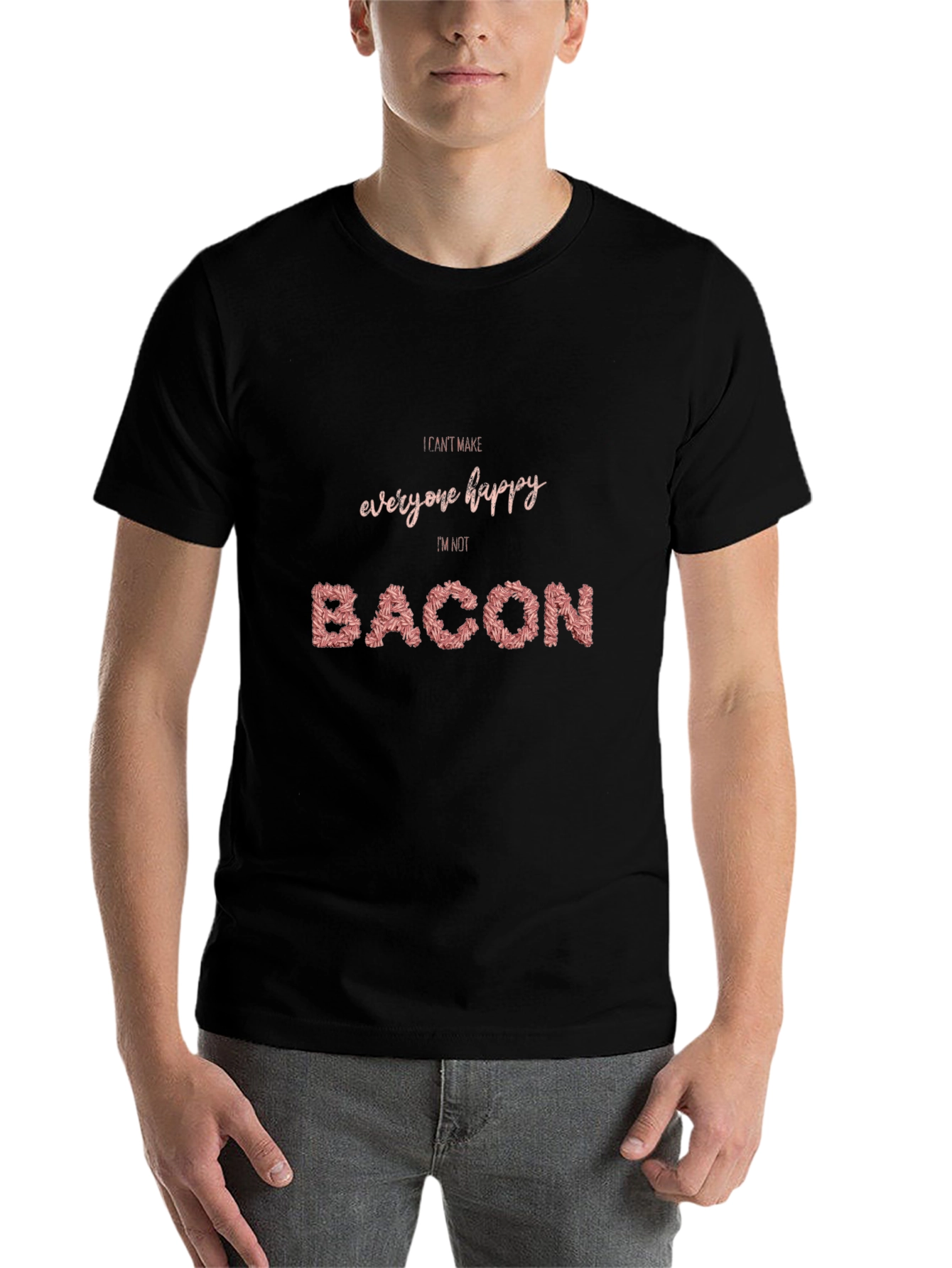 Black Funny Bacon Graphic T-Shirt - I Can't Make Everyone Happy view 7