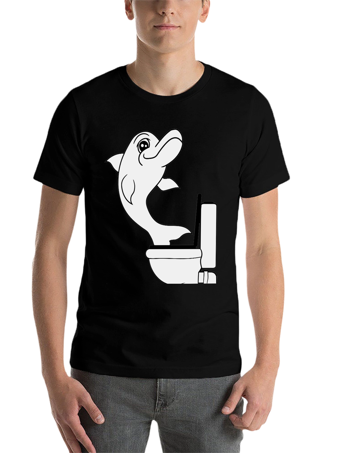 Black Dolphin Toilet Humor T-Shirt view 7