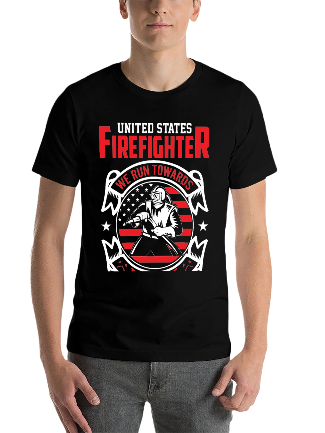 Black United States Firefighter Graphic T-Shirt view 7