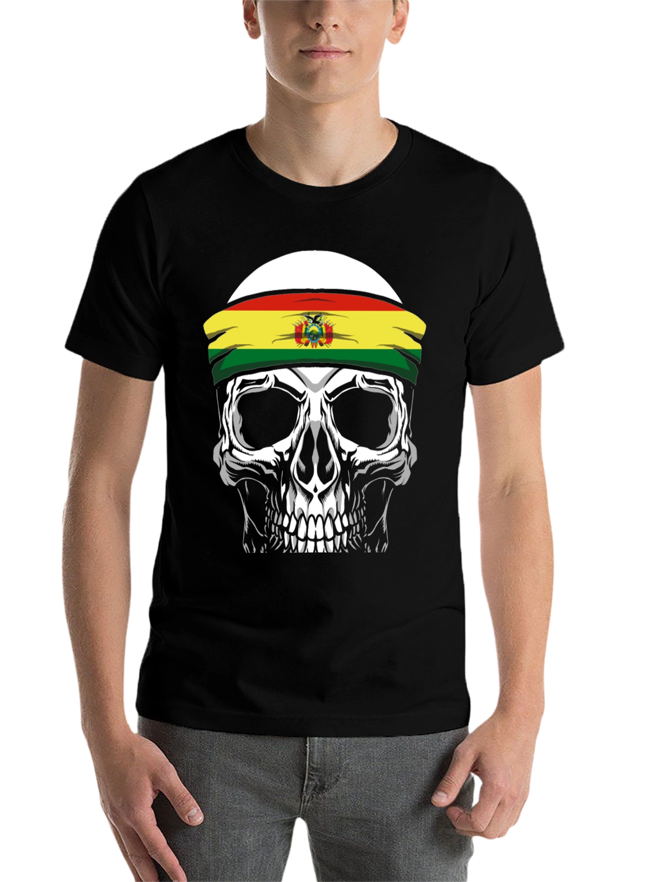Skull T-Shirt with Bolivian Flag Headband - 7