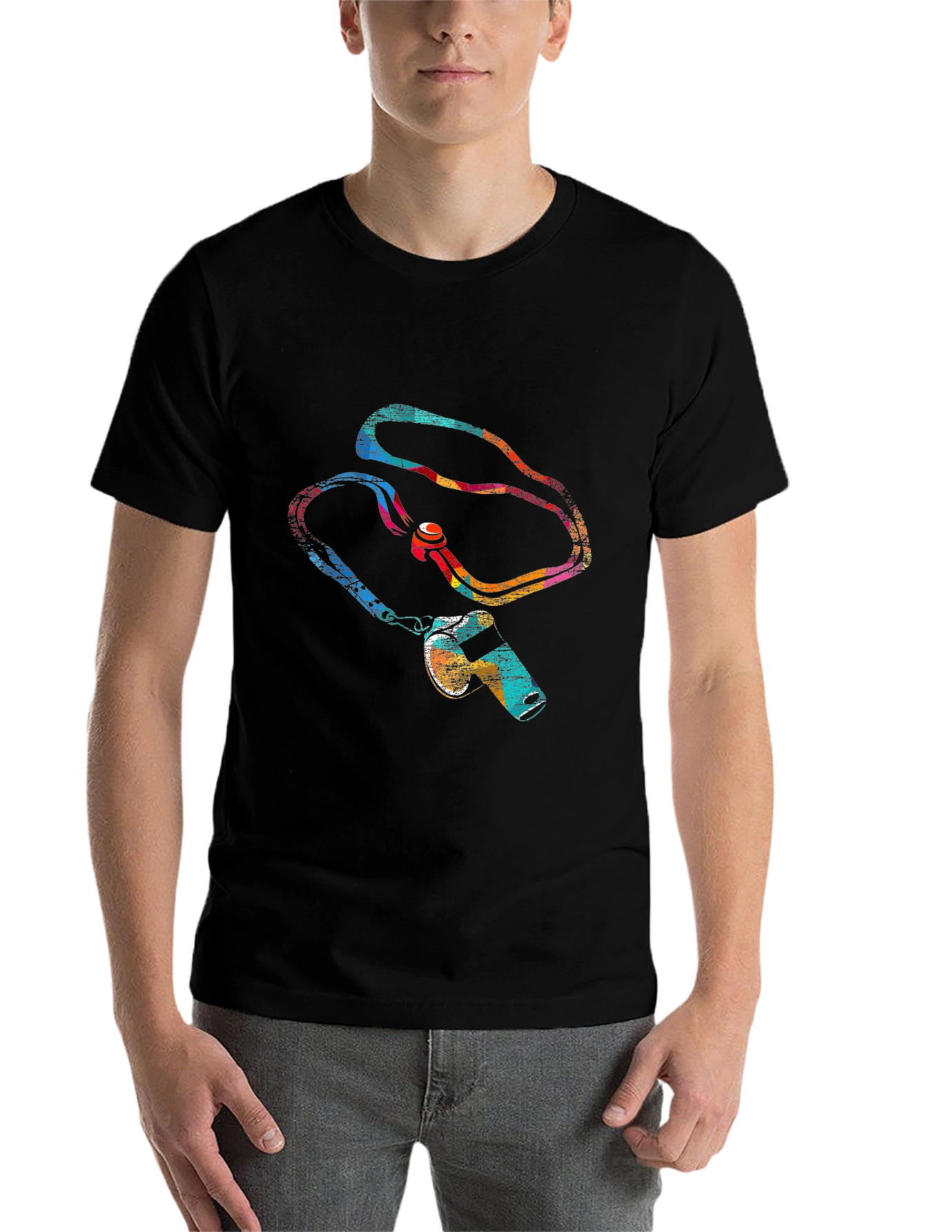 Black Colorful Whistle Graphic Tee - Black Cotton Shirt view 7