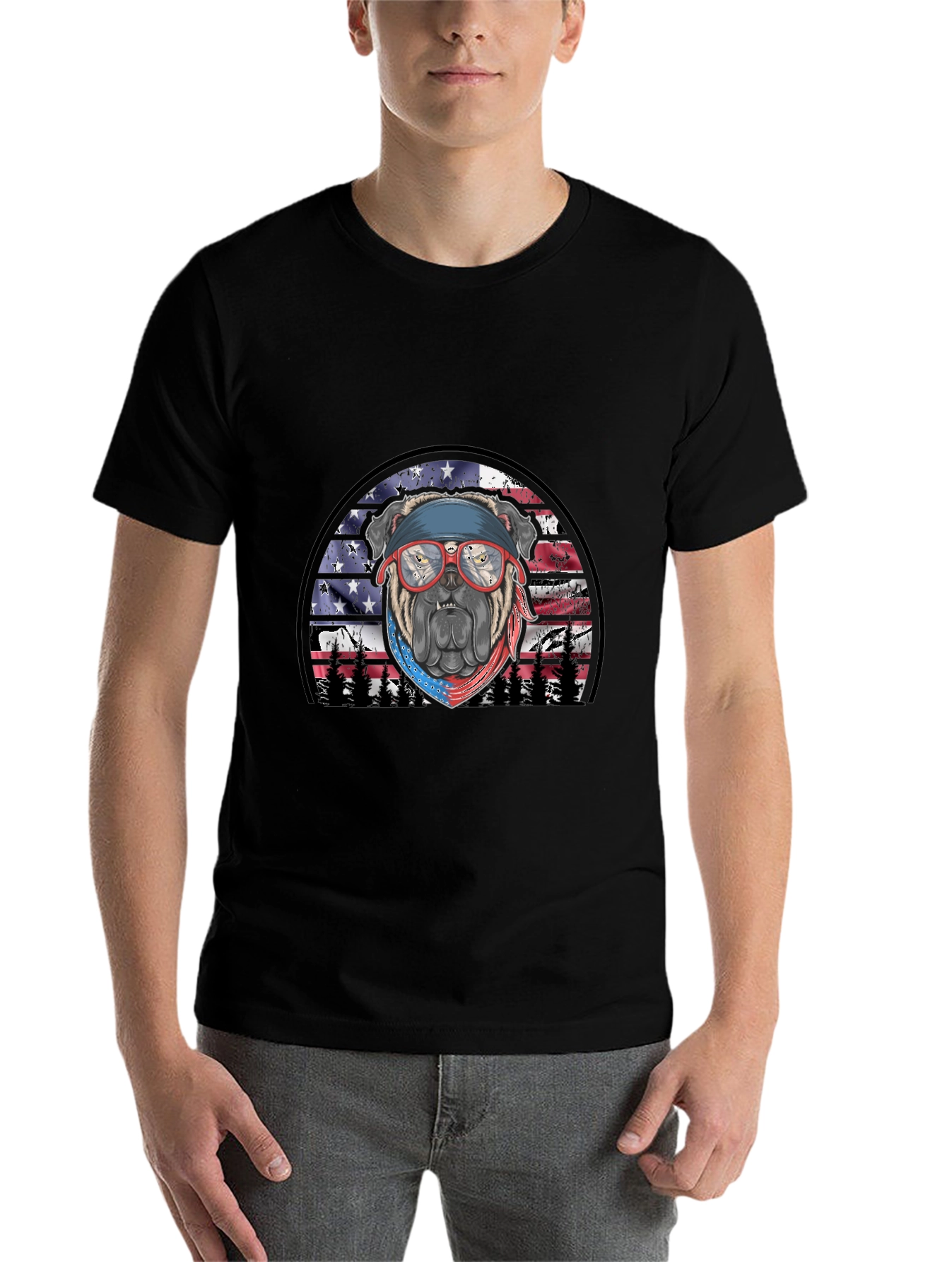 Black Patriotic Bulldog T-Shirt view 7
