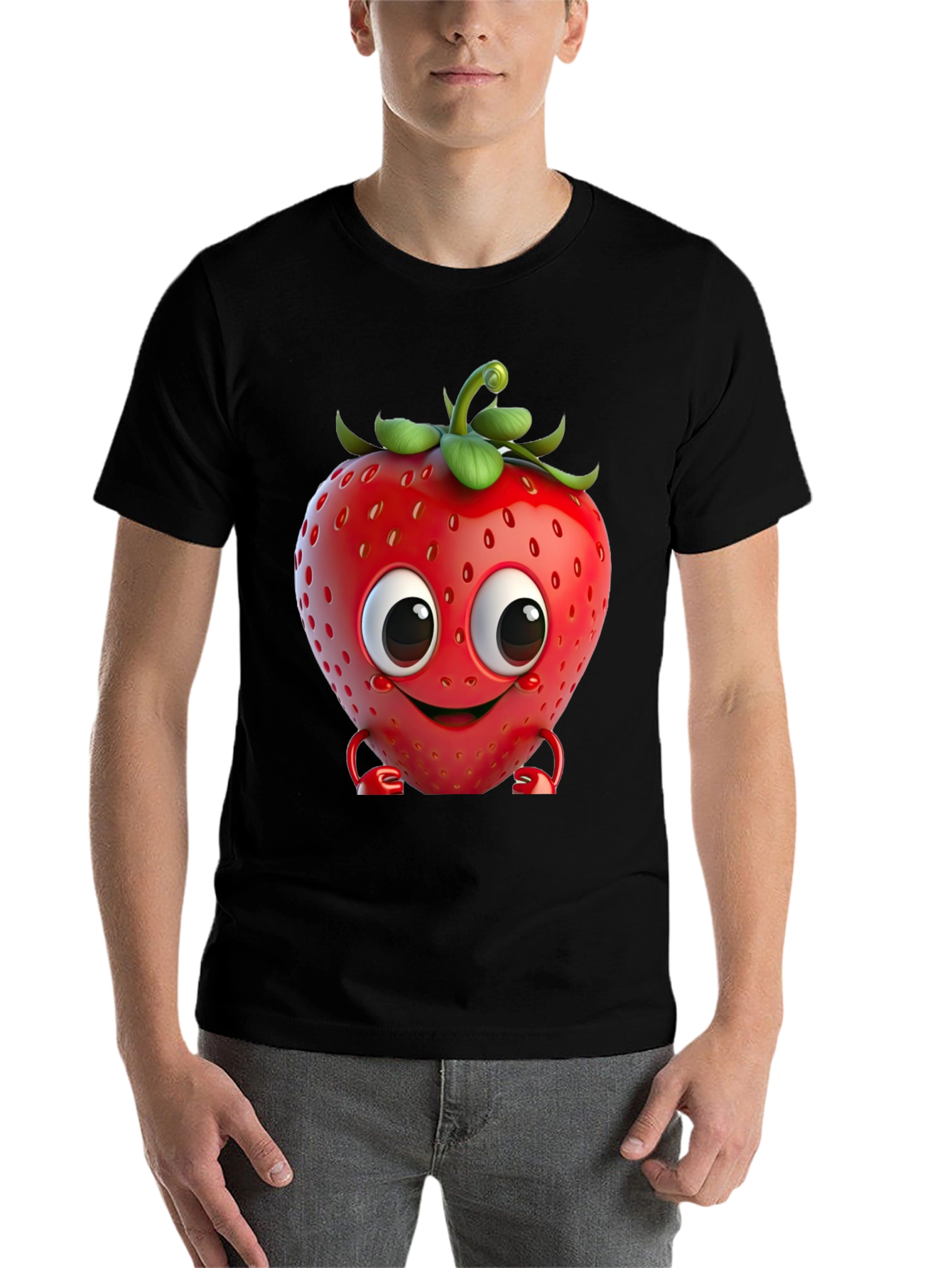 Black Cute Strawberry Character Graphic Tee - Black view 7