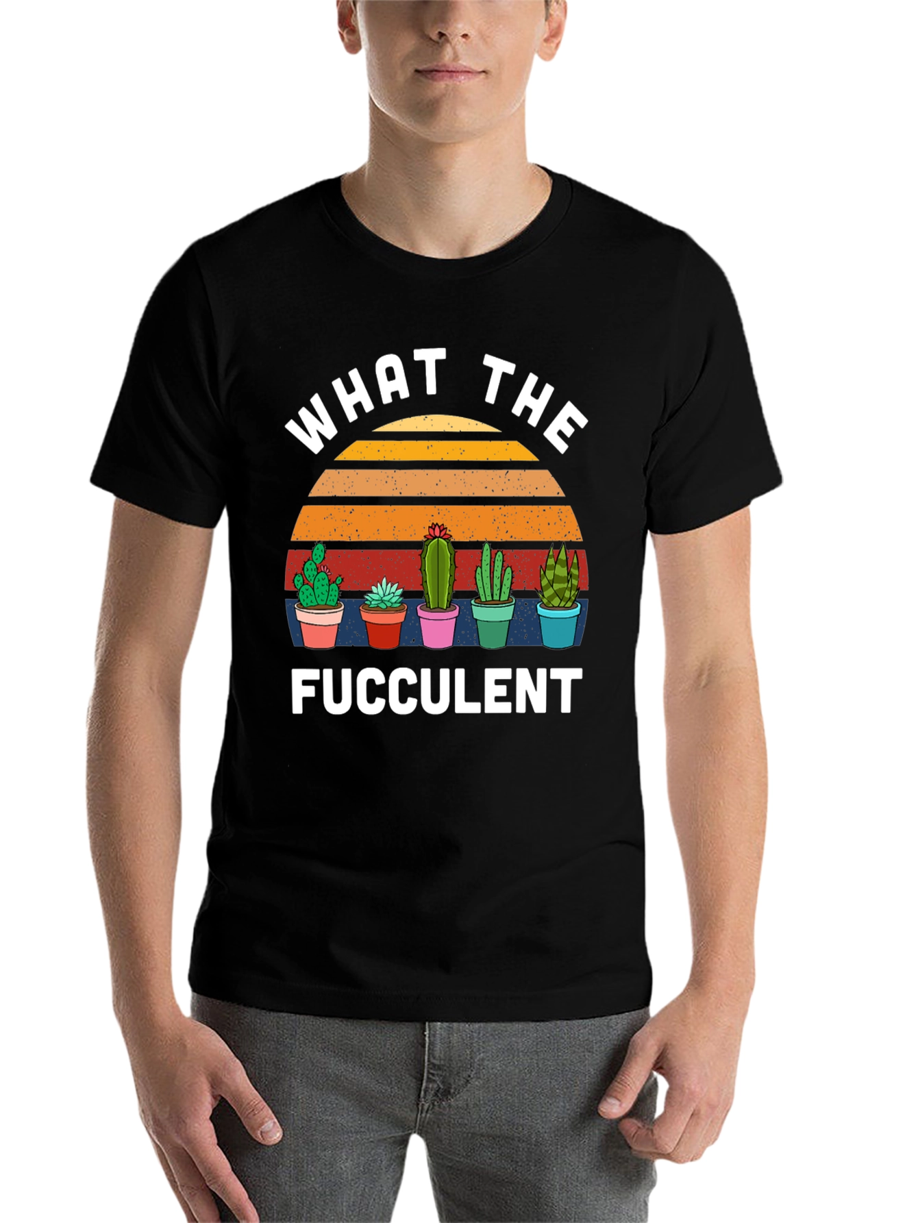 Black What the Fucculent T-Shirt Cactus Graphic Tee view 7