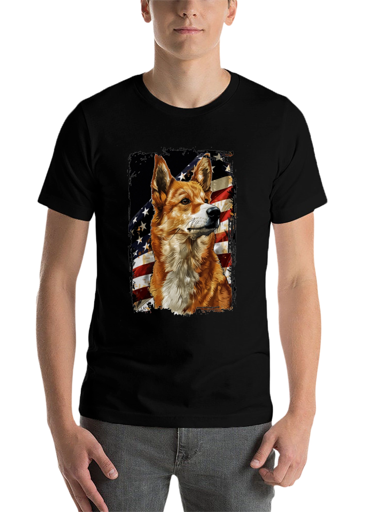 Black Patriotic Dog Graphic Tee - American Flag Design view 7