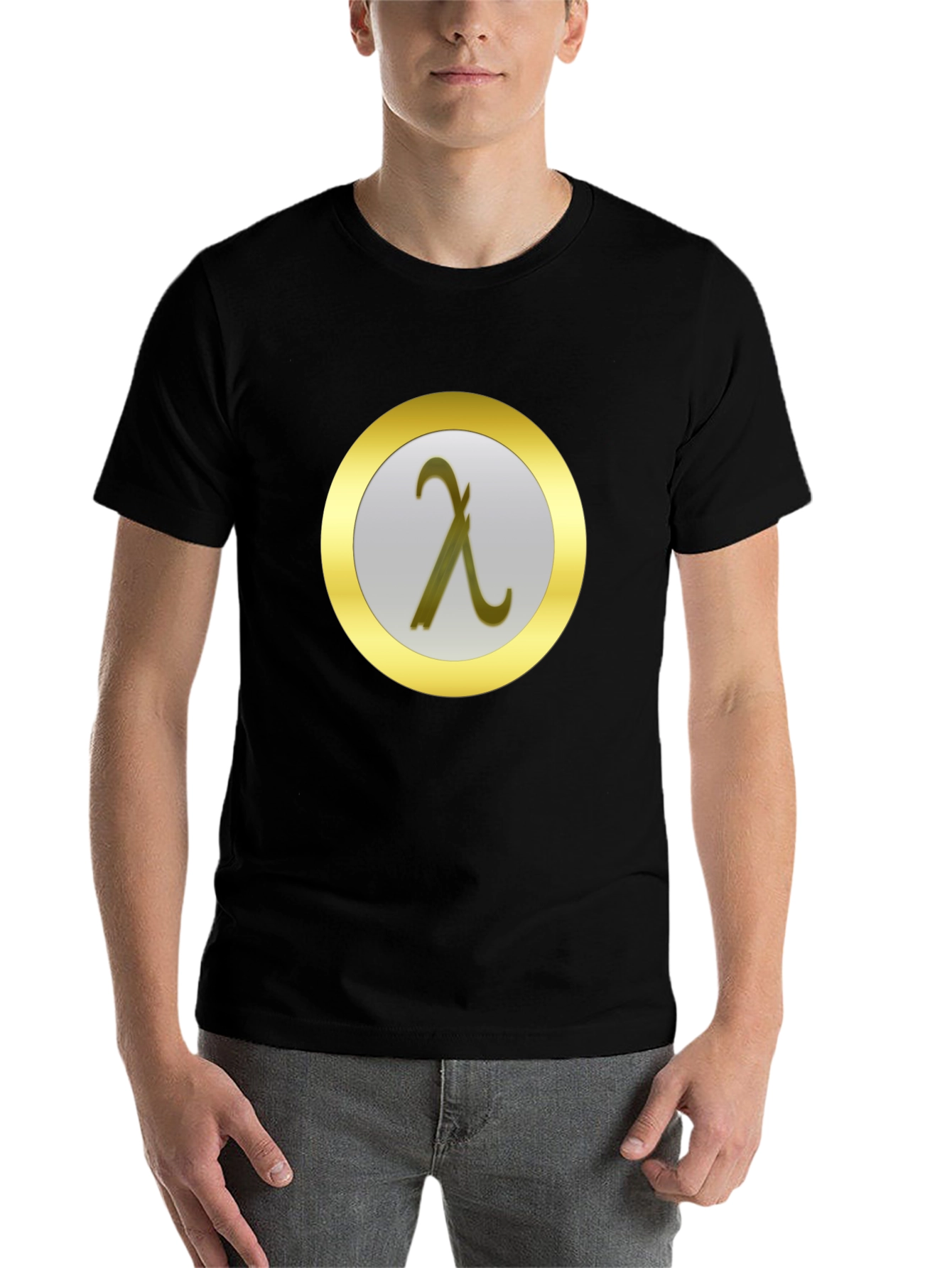 Black Lambda Symbol Graphic Tee - Black Cotton T-Shirt view 7