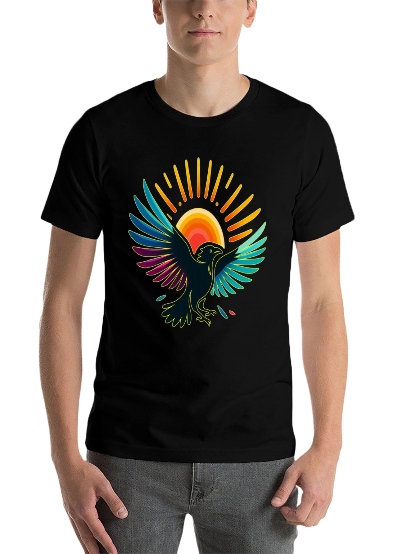Black Raven Sun T-Shirt - Artistic Graphic Tee view 7