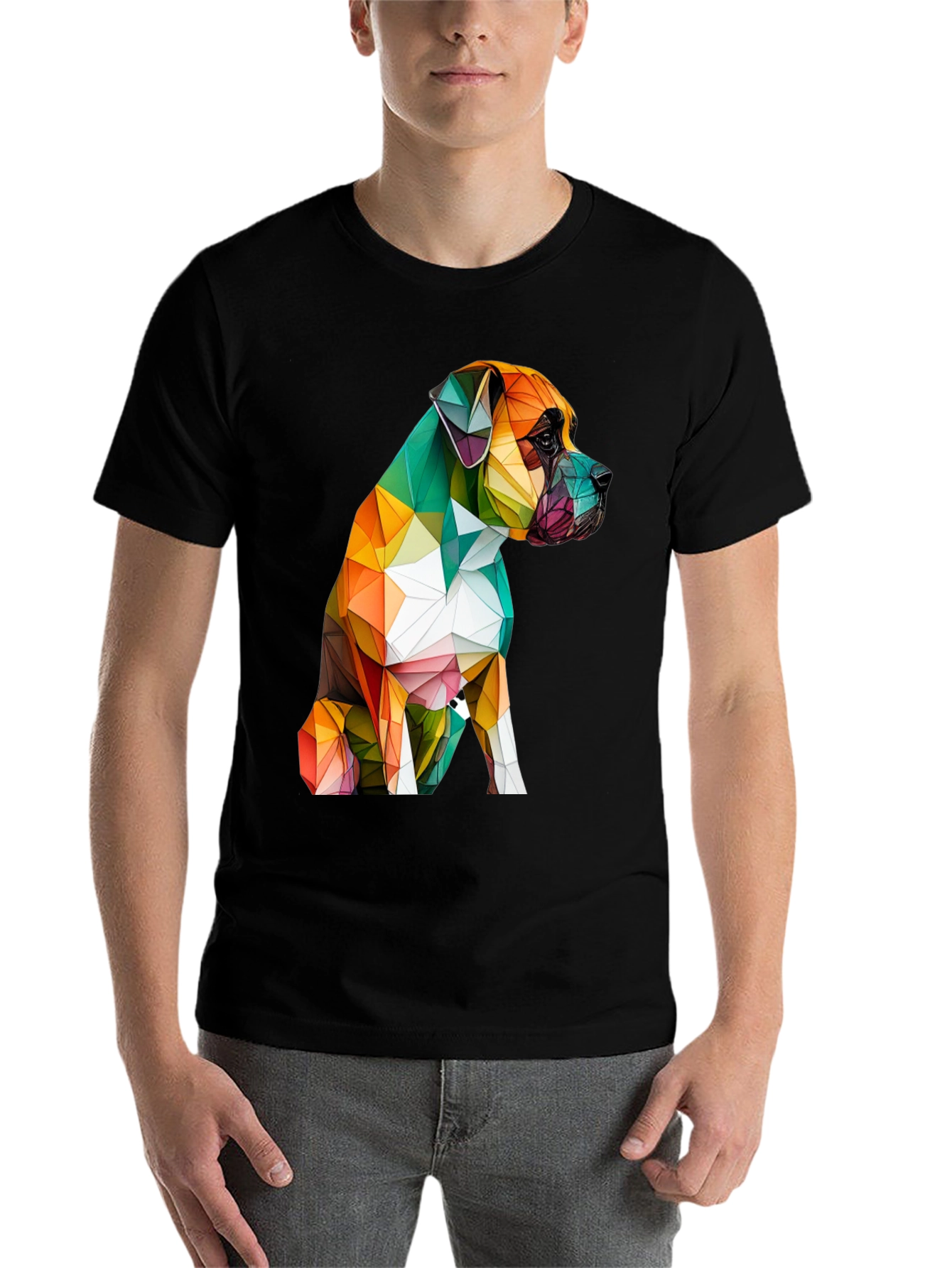 Black Geometric Dog Graphic Tee - Modern Art Shirt view 7