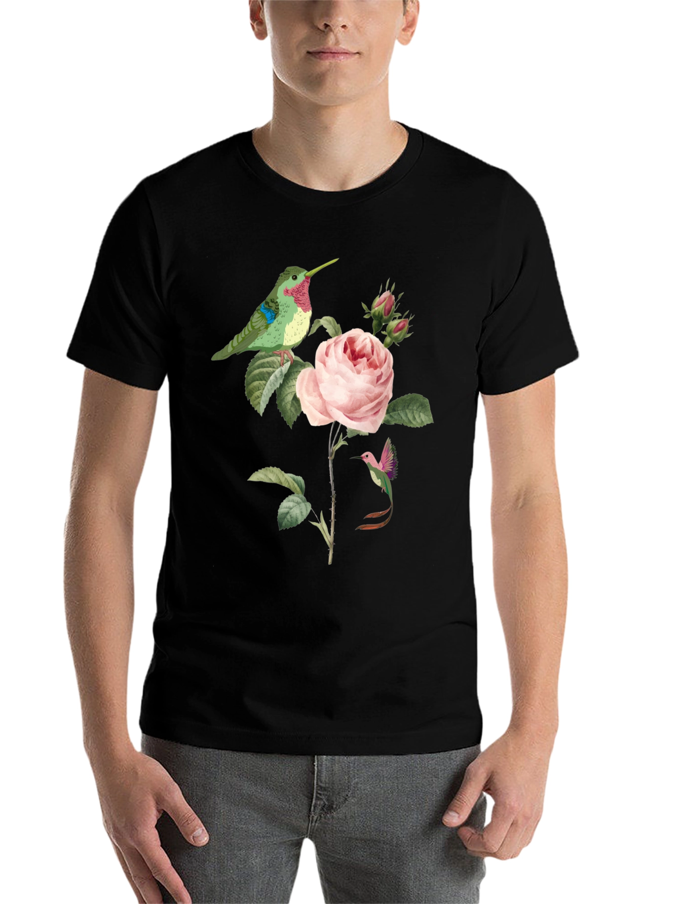 Black Hummingbird & Rose Graphic Tee view 7