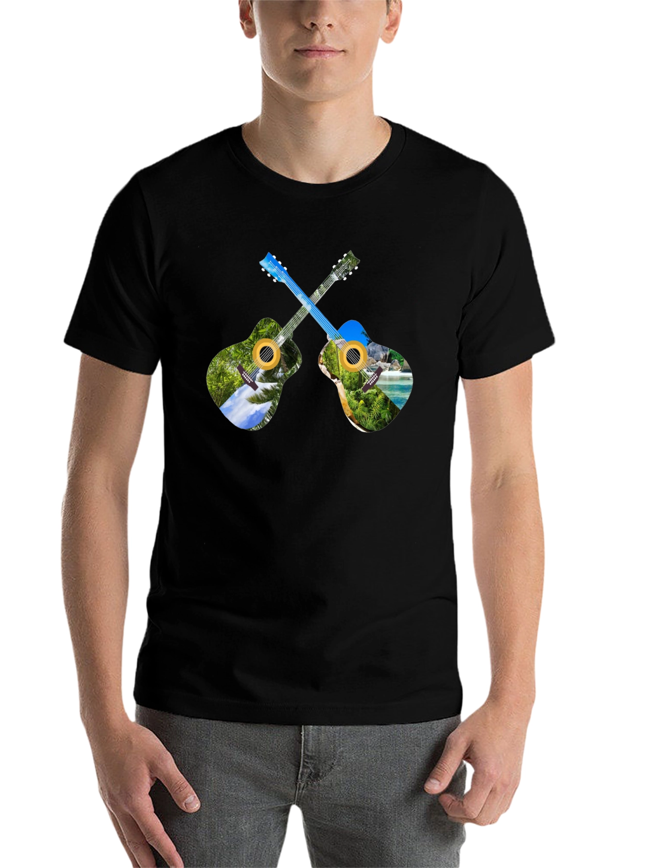 Black Tropical Guitar T-Shirt - Island Vibes view 7