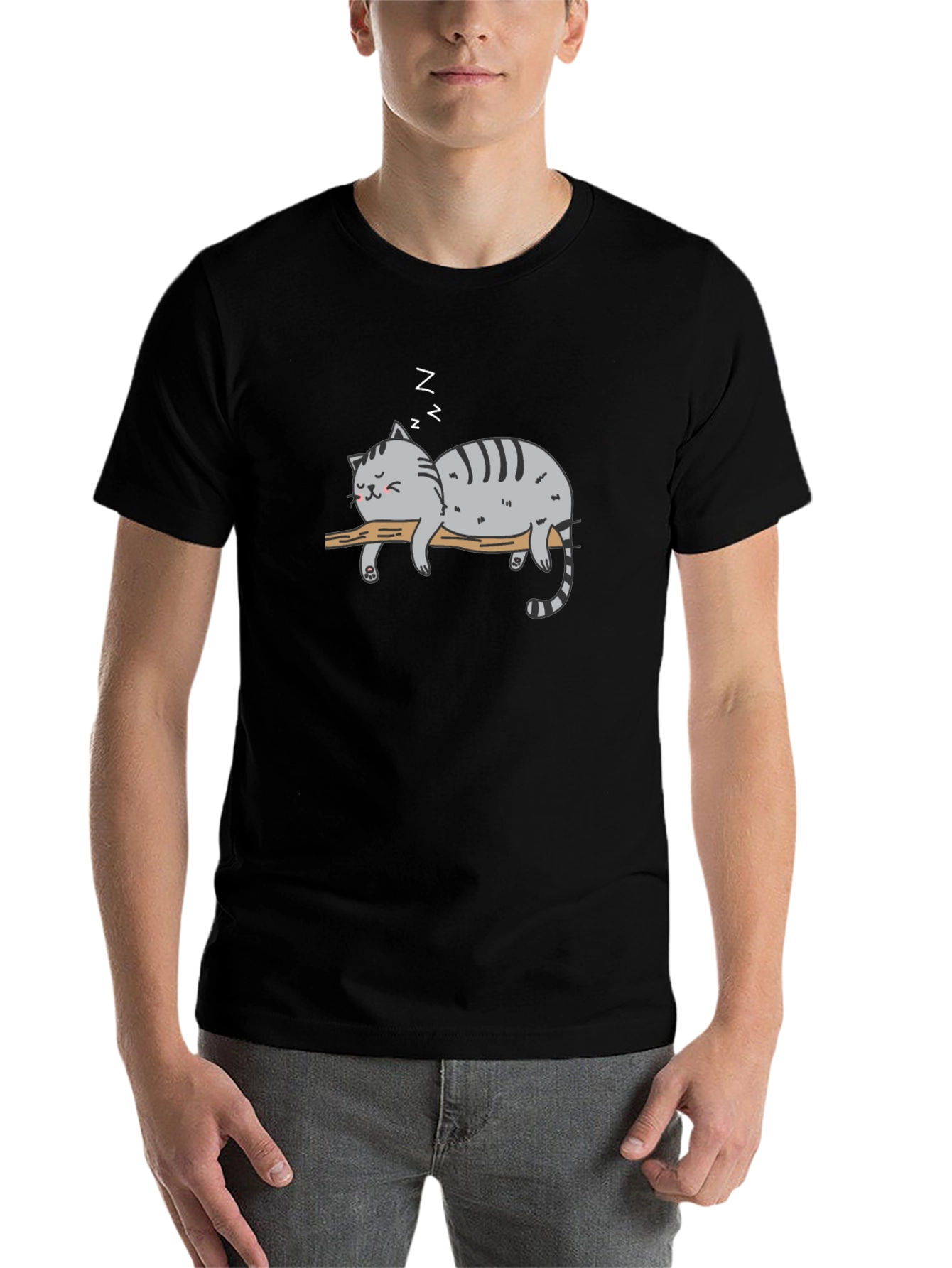 Black Lazy Cat Nap T-Shirt - Relaxed Graphic Tee view 7