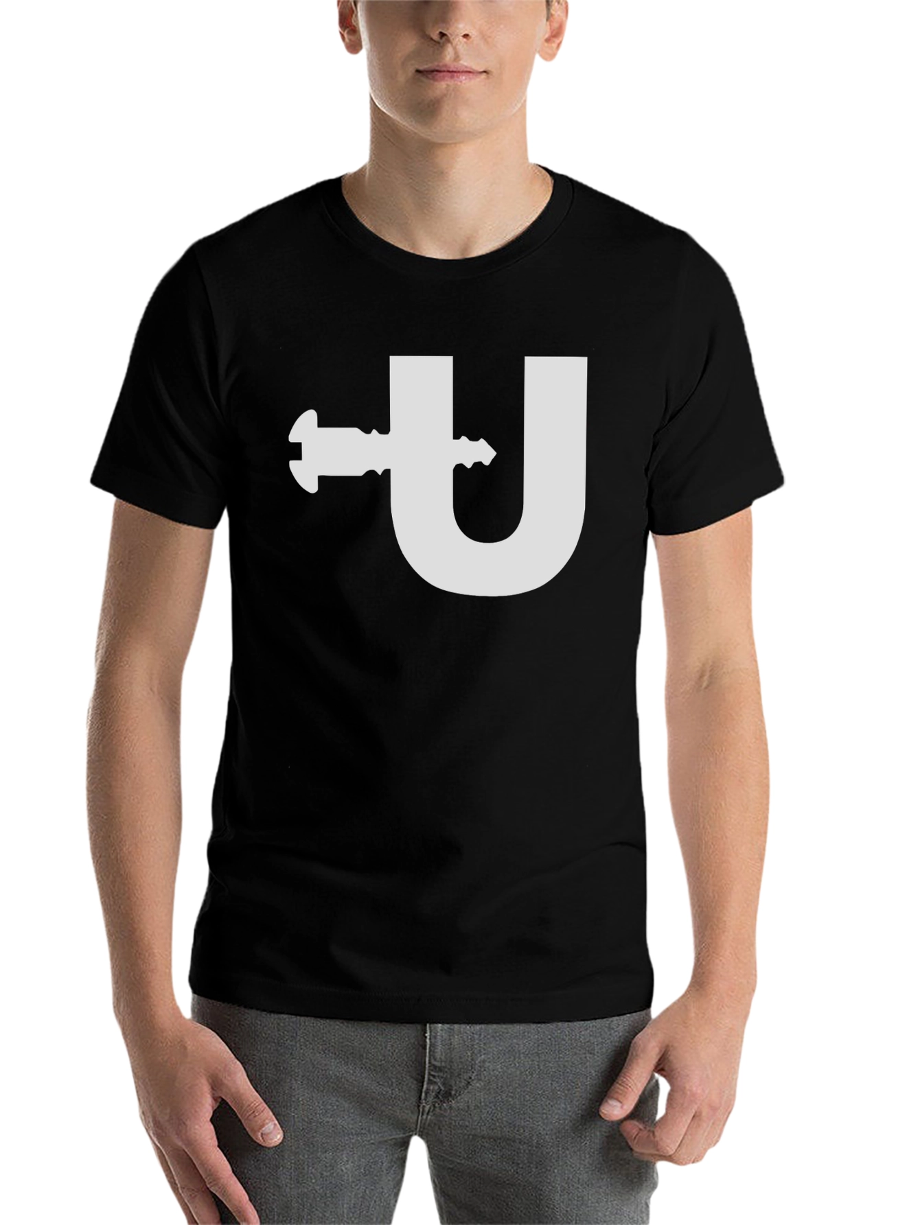 Black Funny U Clamp T-Shirt - Black Cotton Tee view 7