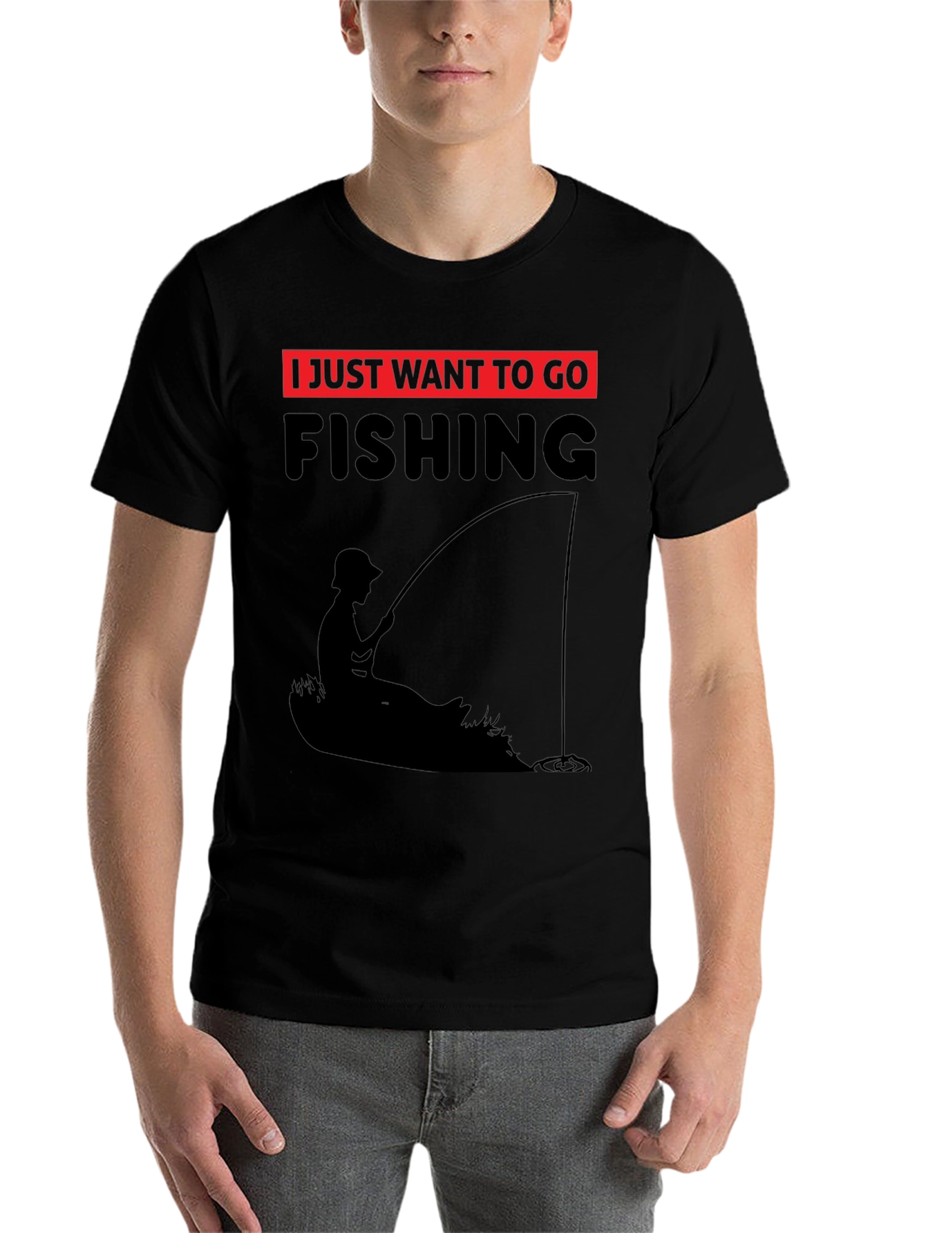 Black Fishing T-Shirt - I Just Want to Go Fishing - Black Tee view 7