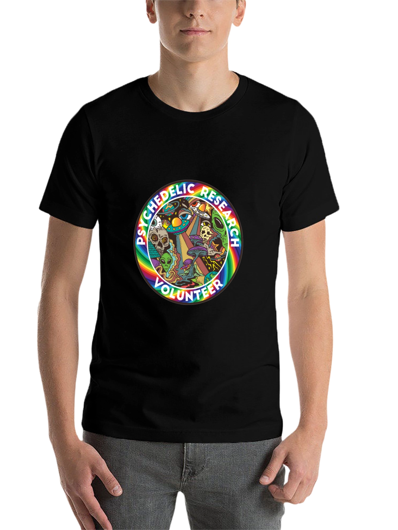 Black Psychedelic Research Volunteer T-Shirt - Black Cotton view 7