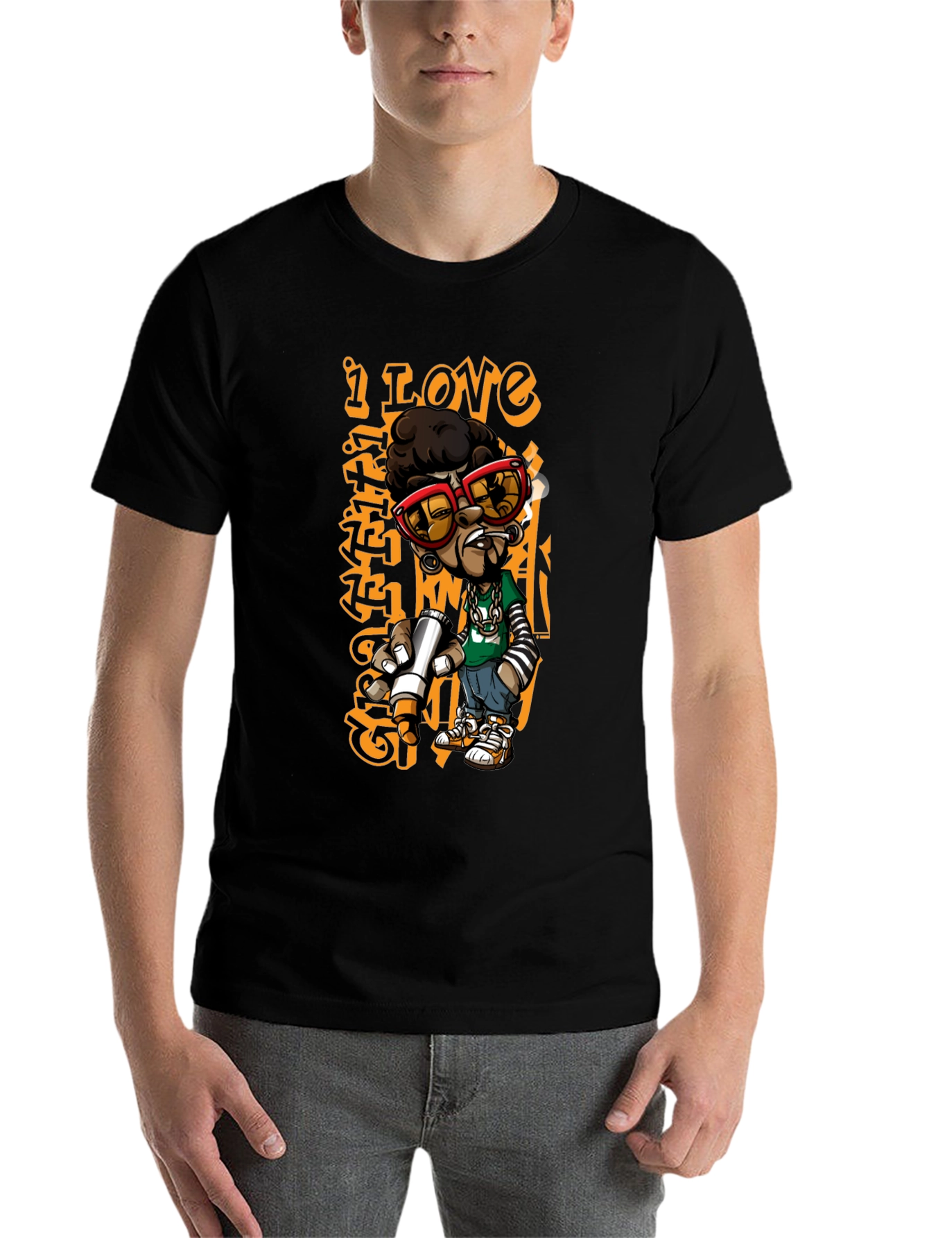 Black Urban Cartoon Graphic Print Black T-Shirt view 7
