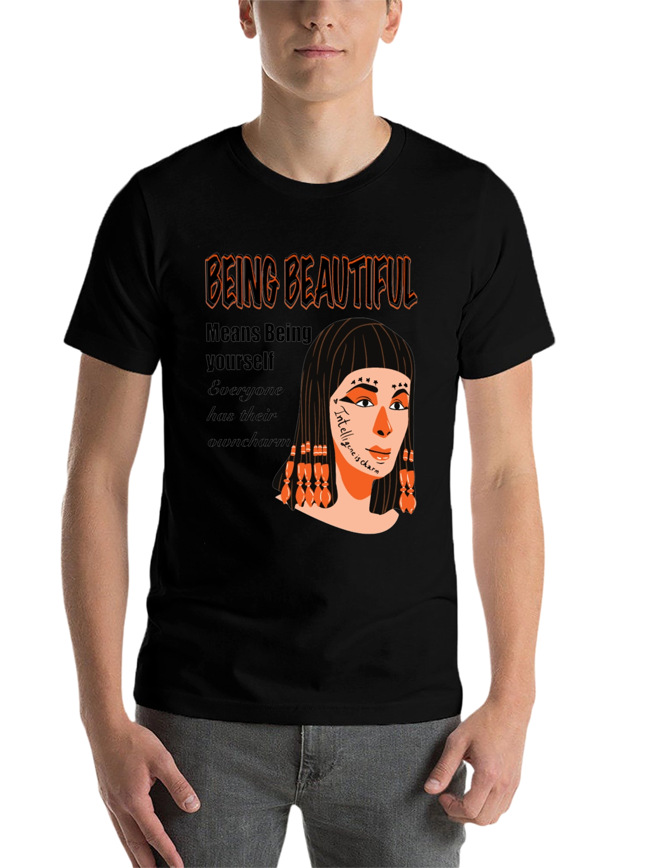 Black Unique Graphic T-Shirt - "Being Beautiful" Design view 7