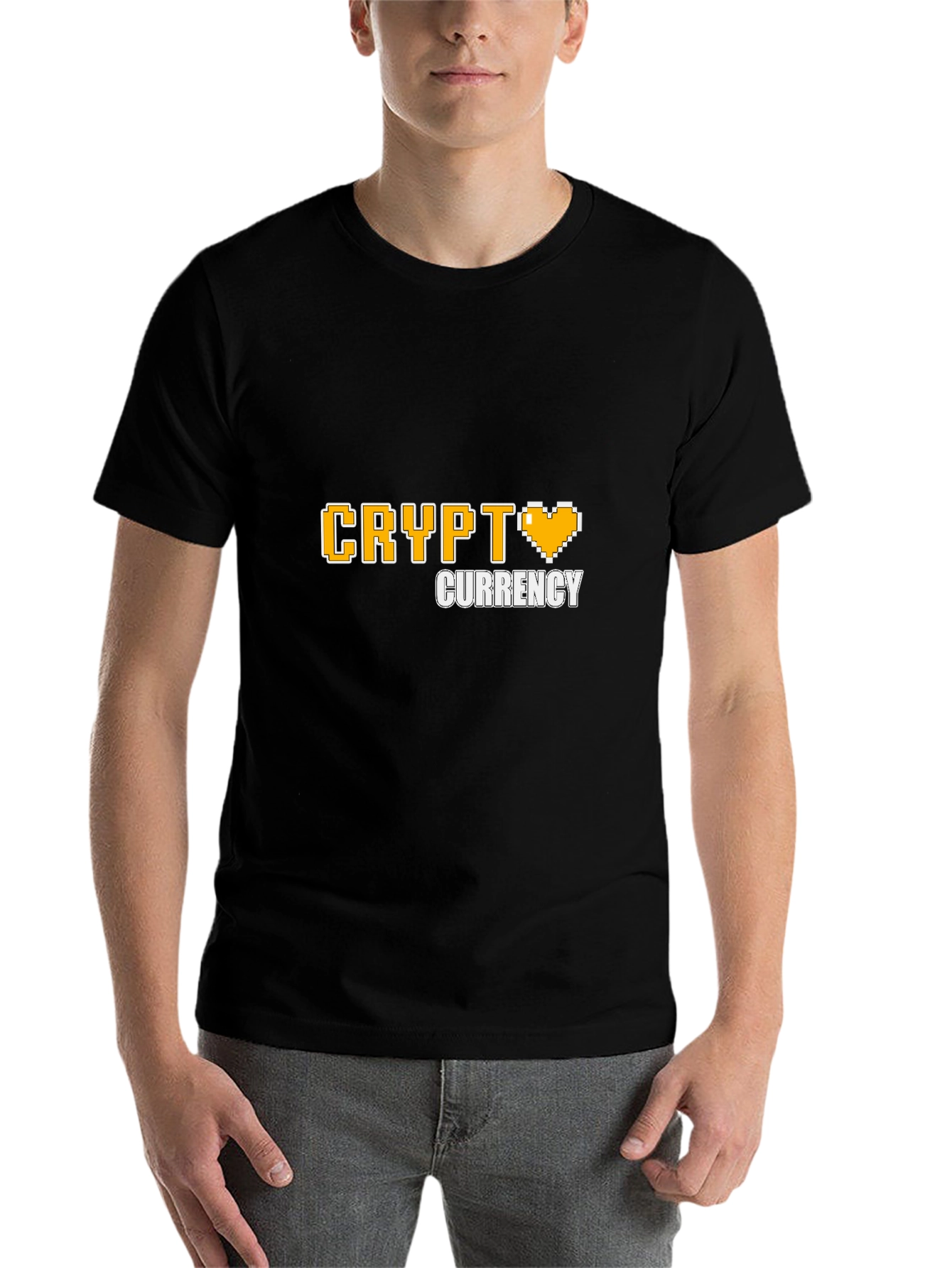 Black Crypto Currency Pixel Heart T-Shirt - Black view 7