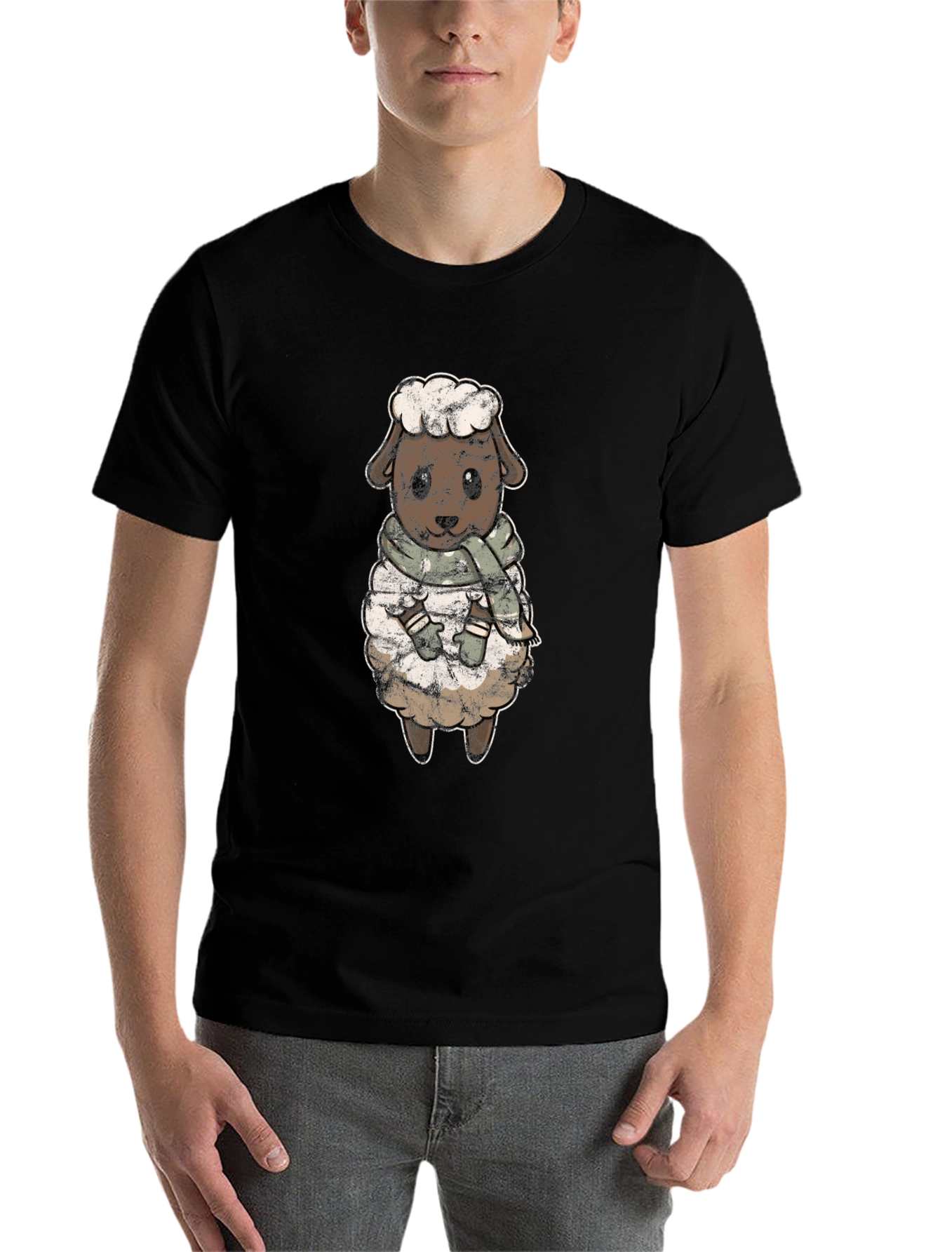 Black Cute Sheep Scarf T-Shirt view 7