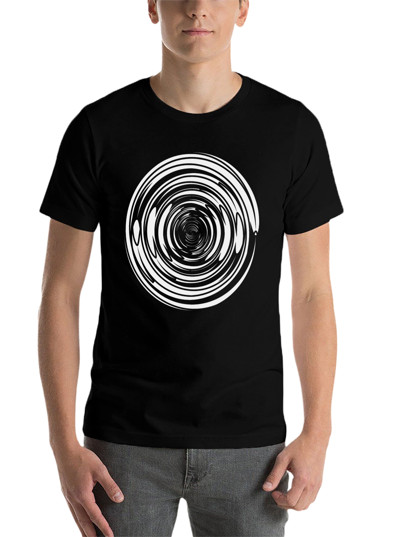 Black Hypnotic Swirl Graphic Black T-Shirt view 7