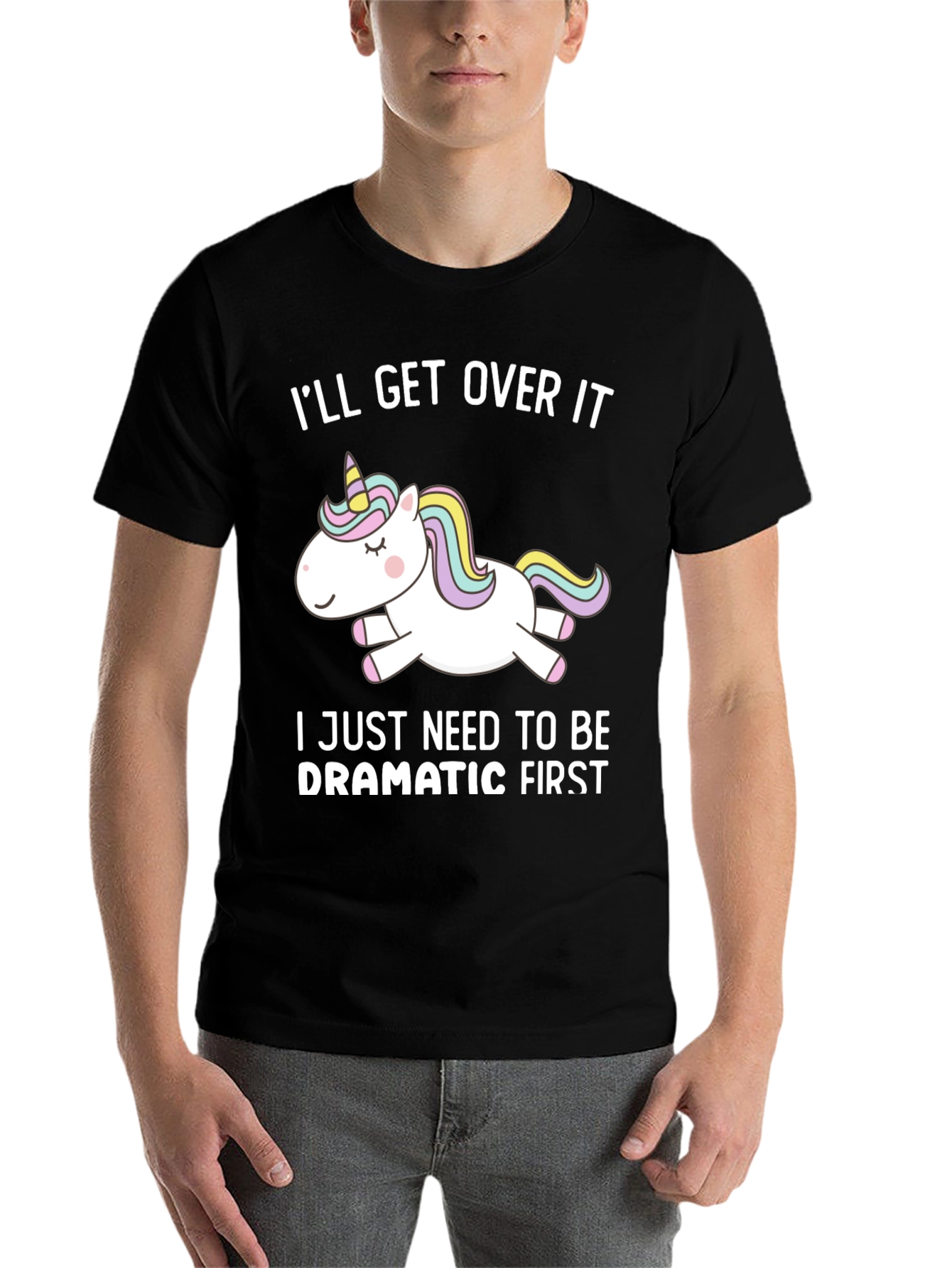 Black Dramatic Unicorn T-Shirt - Funny Graphic Tee view 7