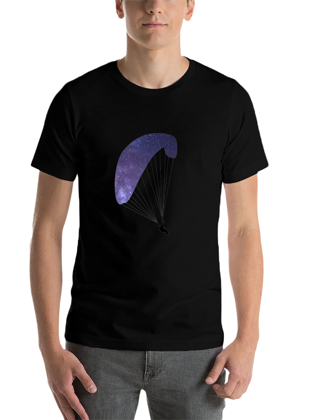 Black Galaxy Paragliding Graphic Tee - Black Cotton Blend view 7