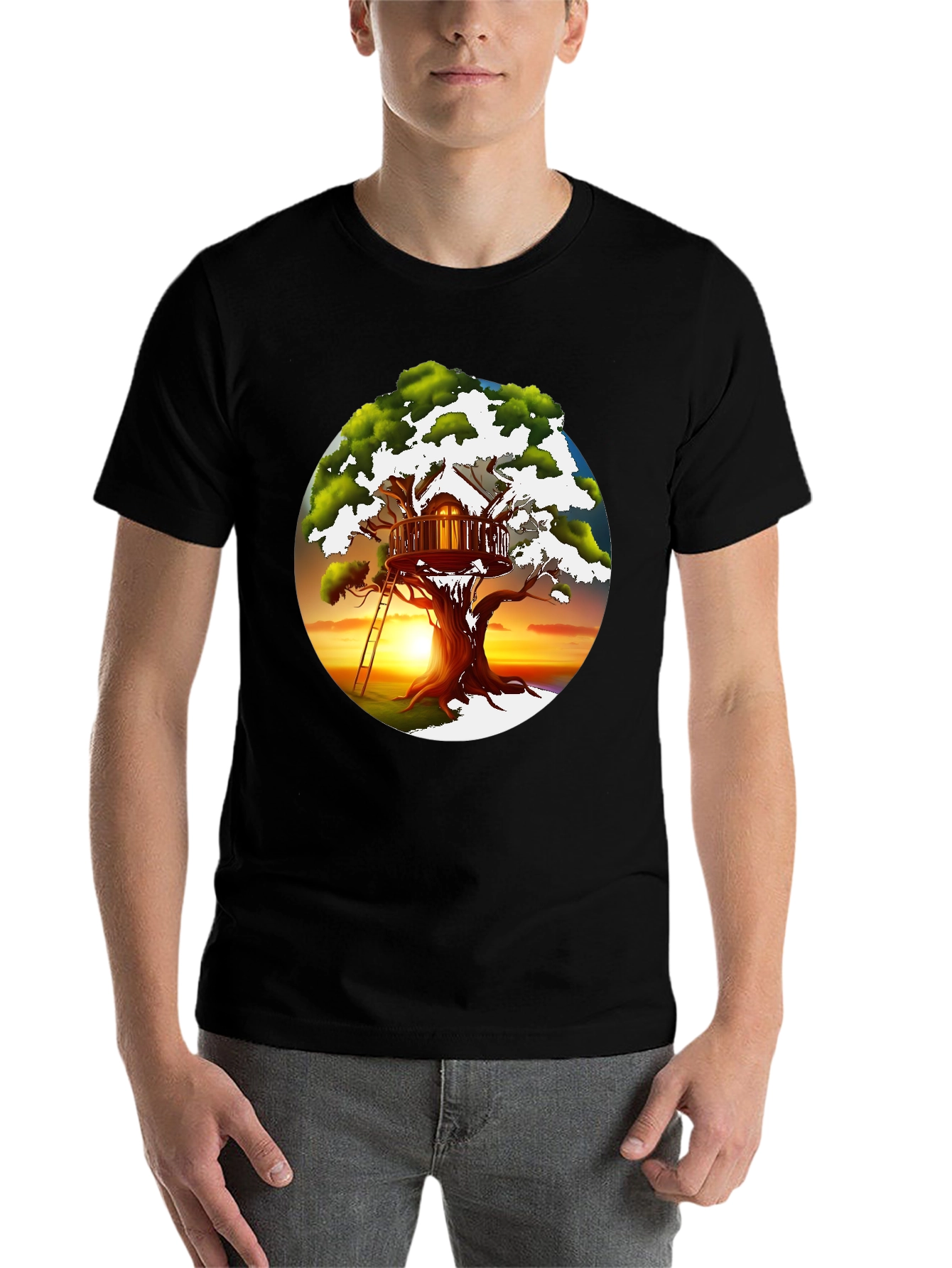 Black Treehouse Graphic T-Shirt - Unique Design view 7