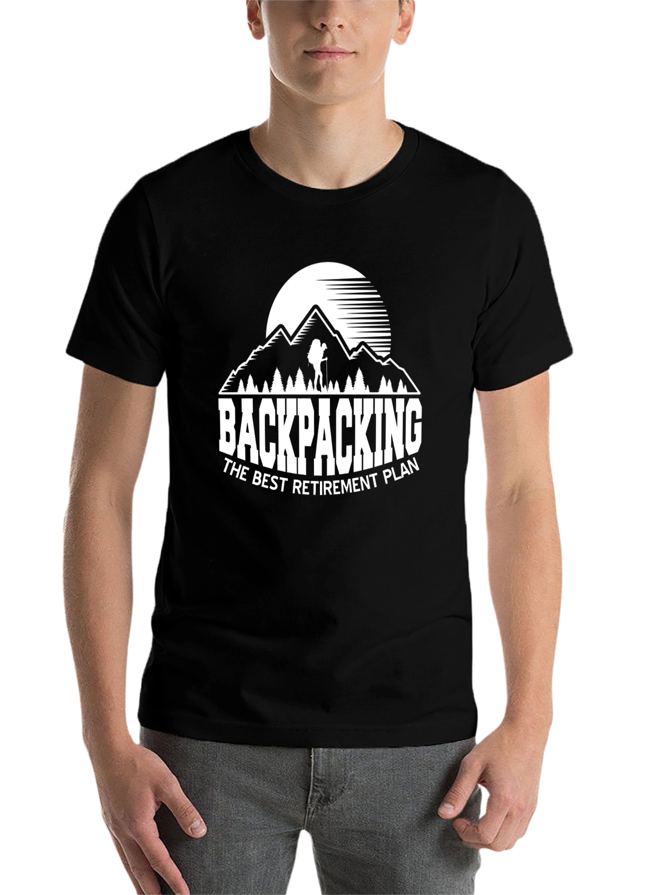 Black Backpacking Retirement T-Shirt - Black view 7