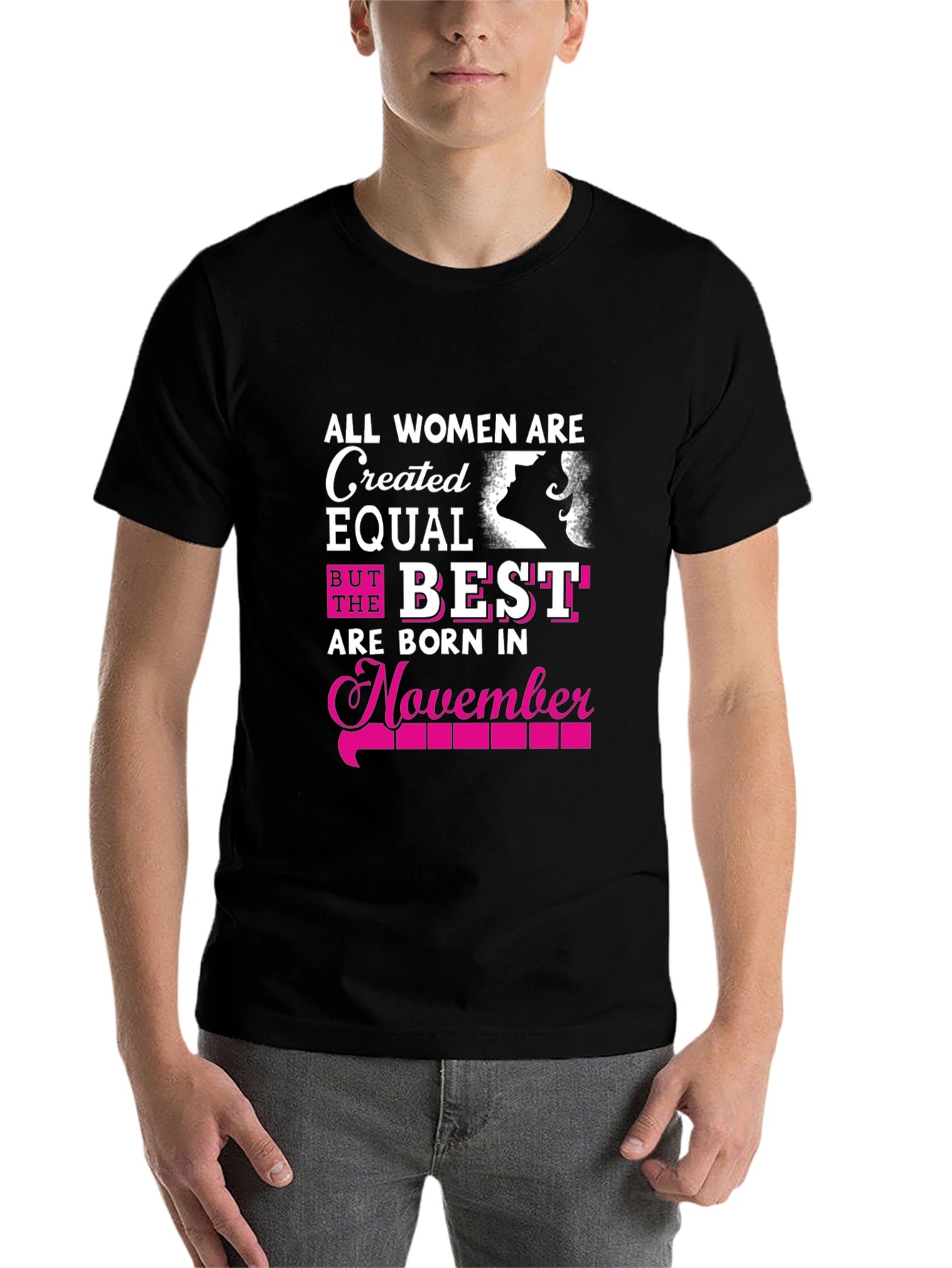 Black All Women Are Created Equal November Birthday T-Shirt view 7