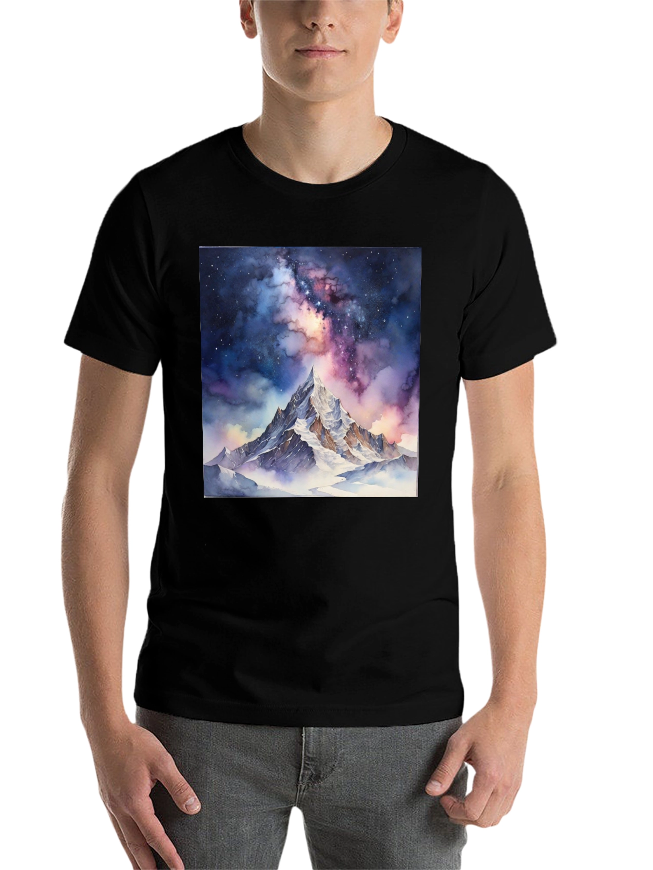 Black Galaxy Mountain Tee - Black Cotton T-Shirt view 7