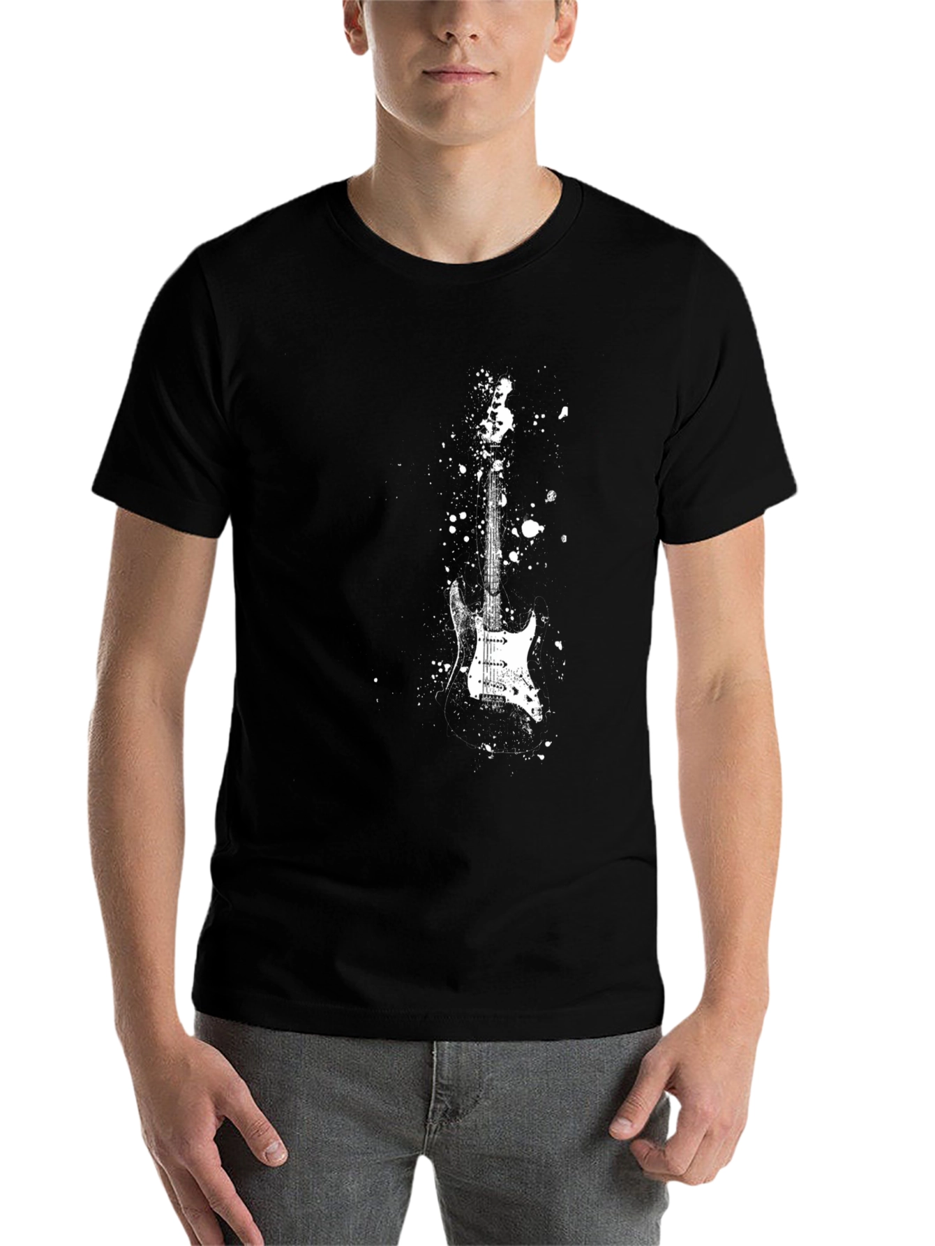 Black Guitar Splatter T-Shirt - Music Lover Tee view 7