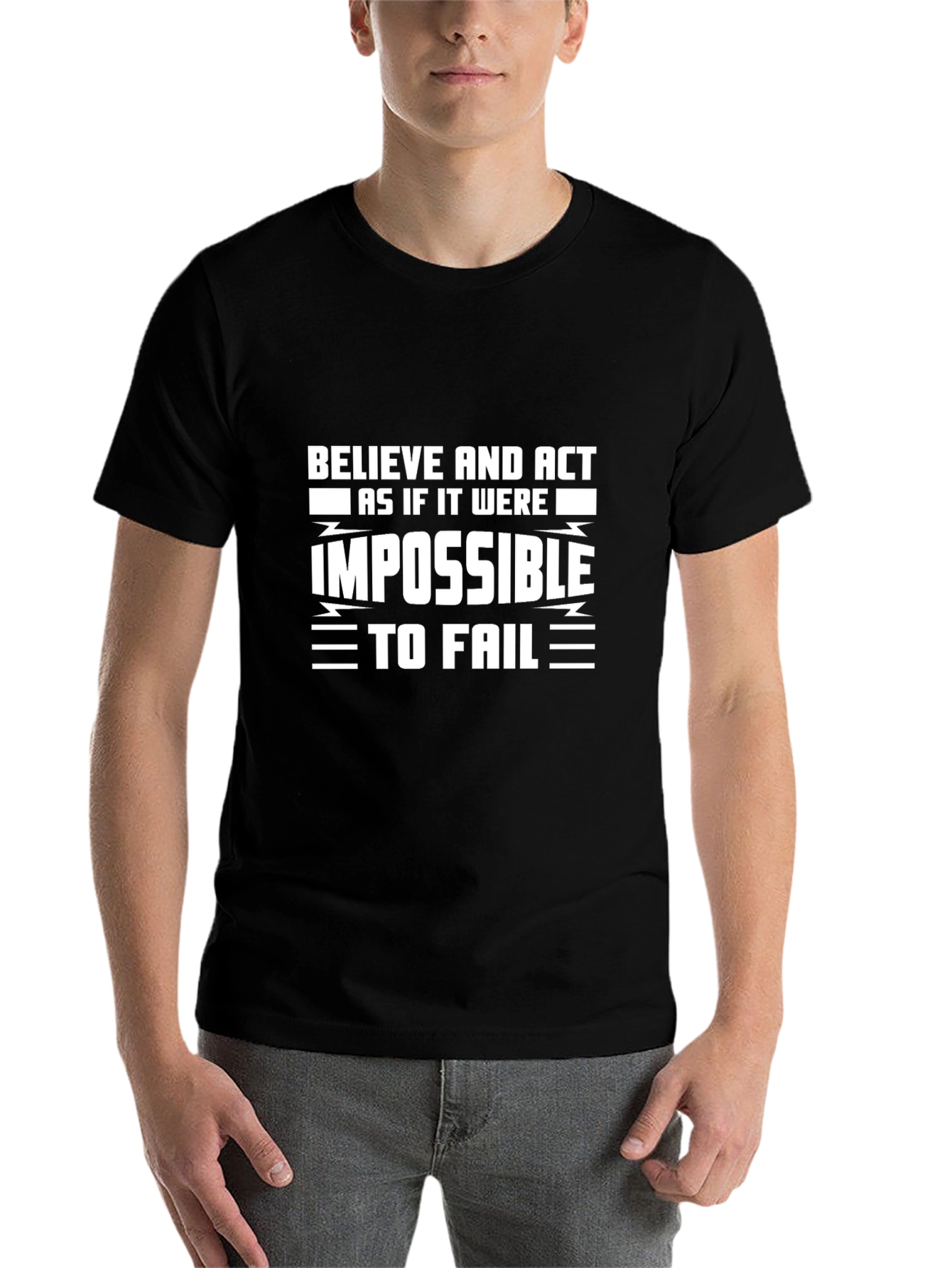 Black Believe Impossible Slogan Black T-Shirt view 7