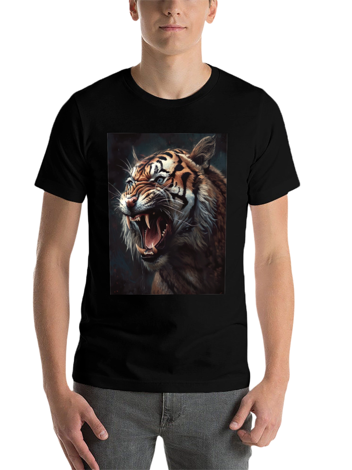 Black Tiger Graphic Print Crew Neck T-Shirt view 7
