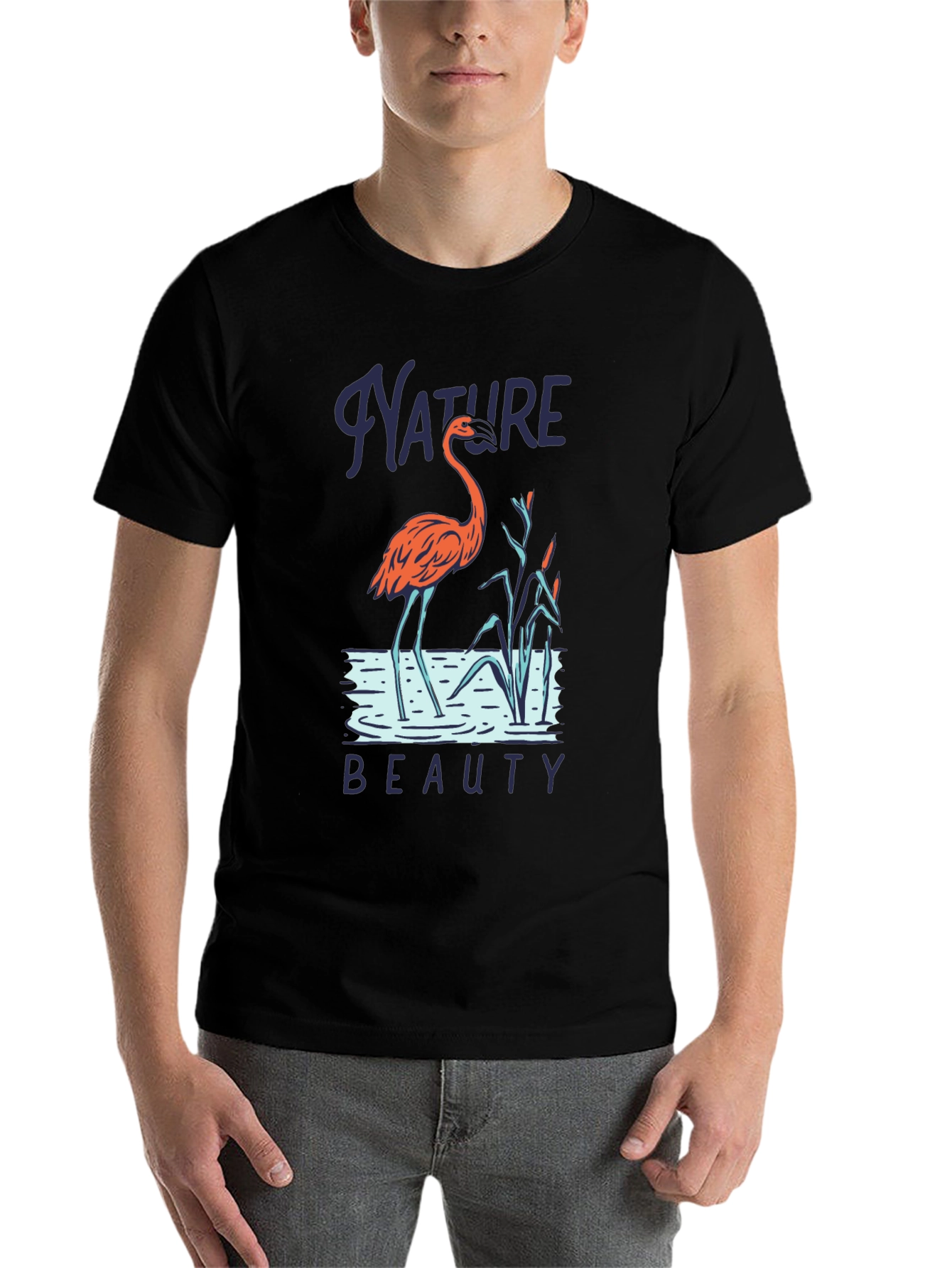 Black Nature Beauty Flamingo T-Shirt view 7