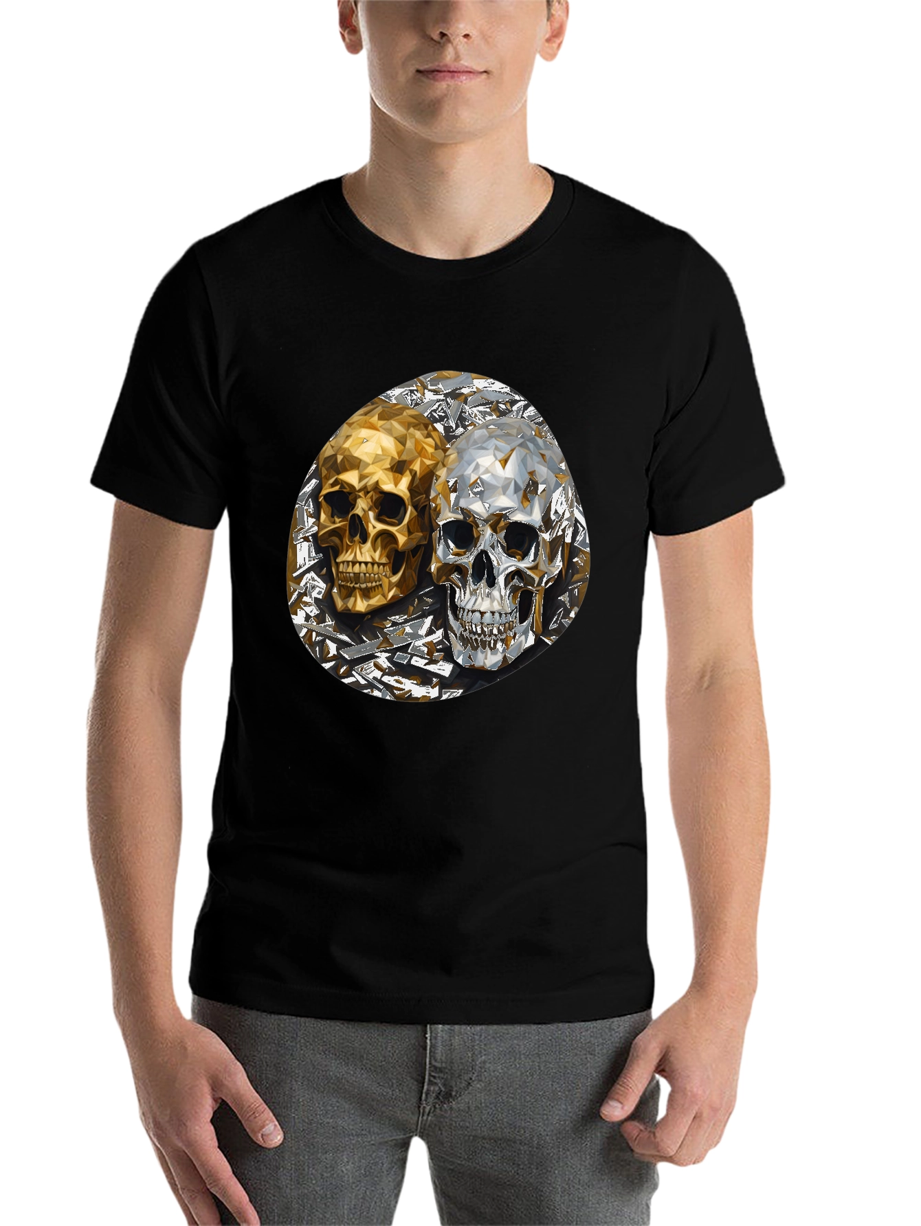 Black Skull Art Graphic Print Men's T-Shirt view 7