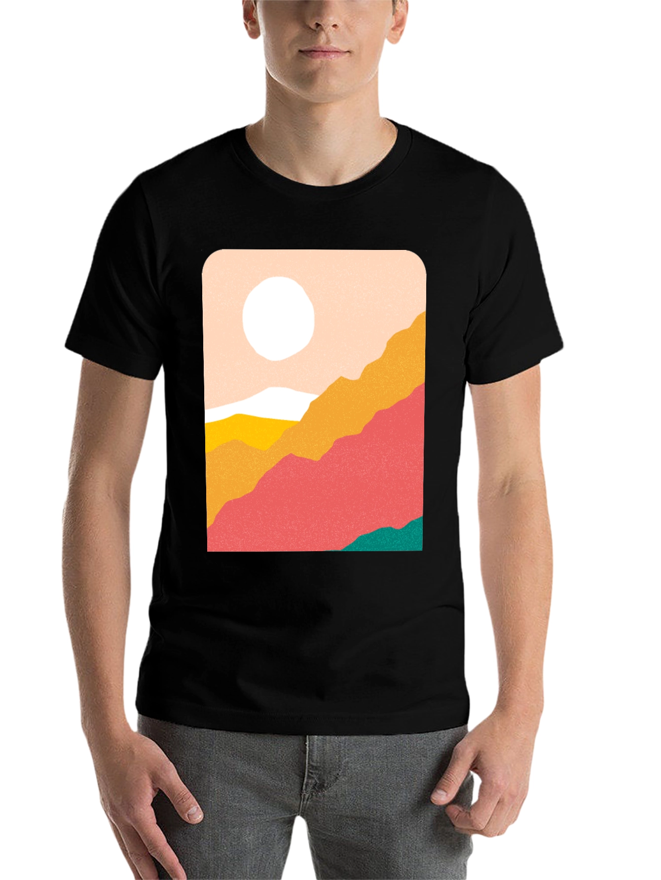 Black Abstract Landscape Graphic Tee - Black view 7