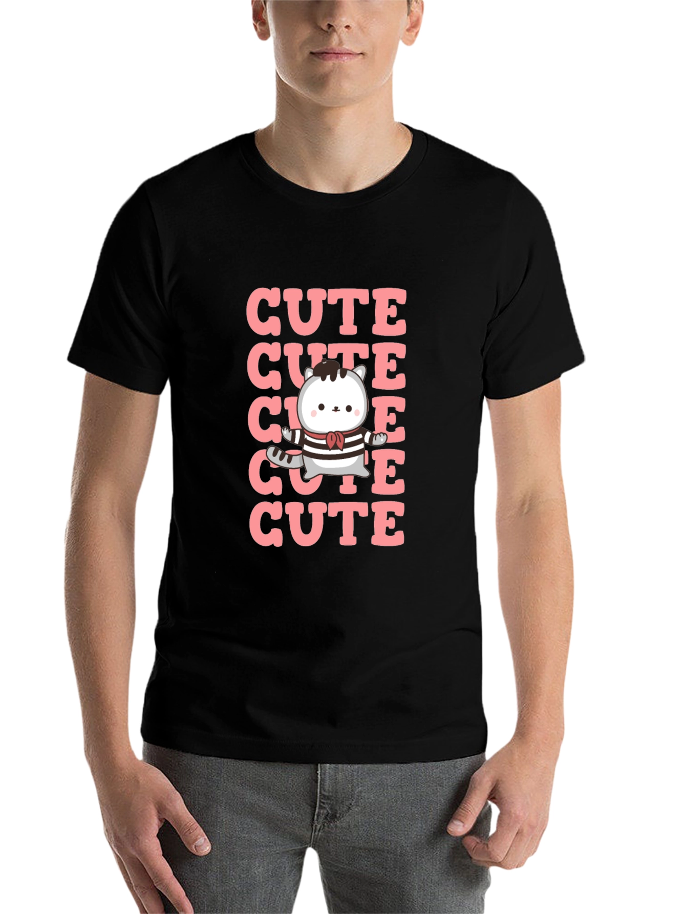 Black Cute Cat T-Shirt - Kawaii Kitten Design view 7